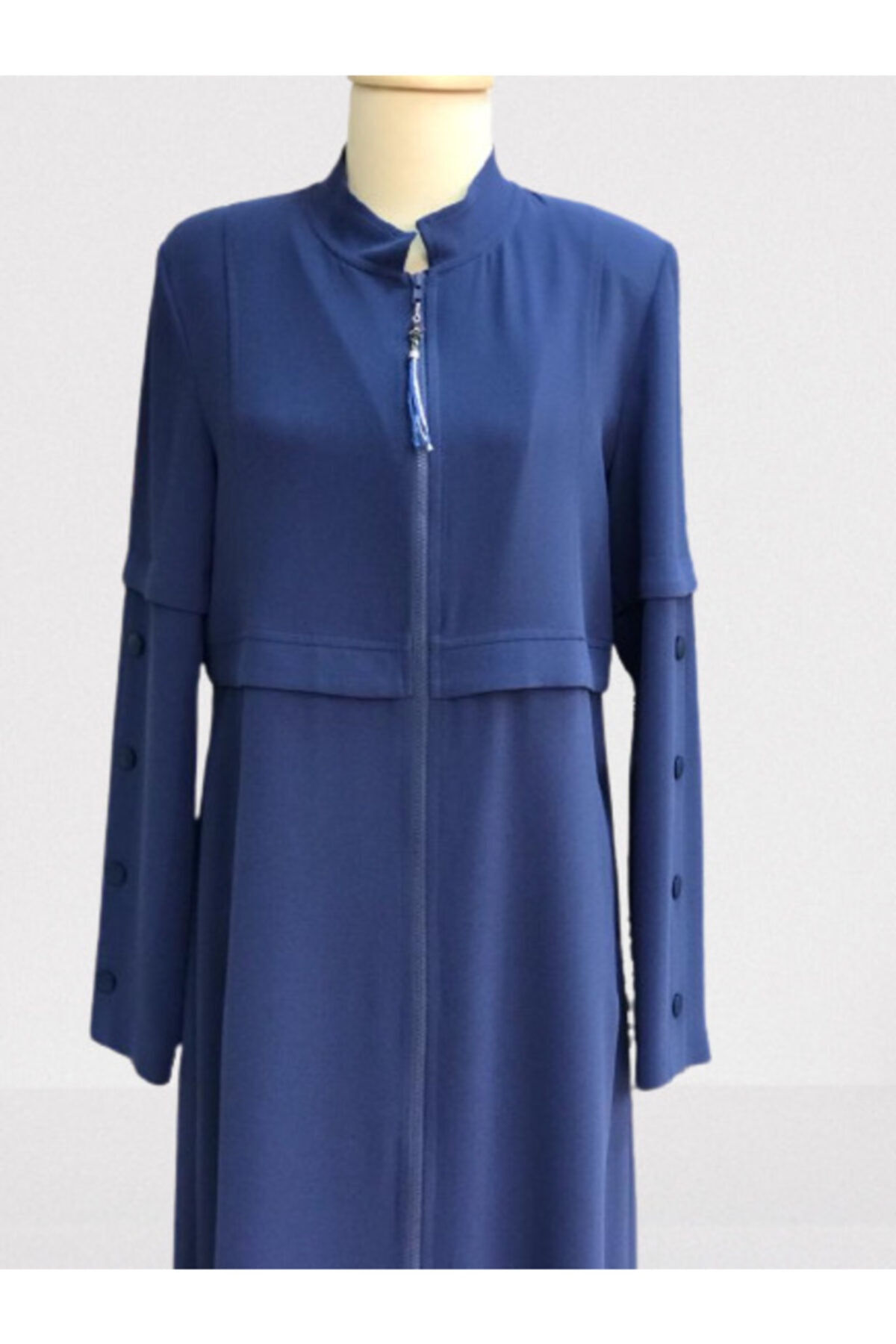 Nihan Kolları Düğme Detaylı Indigo Pardesü X1152