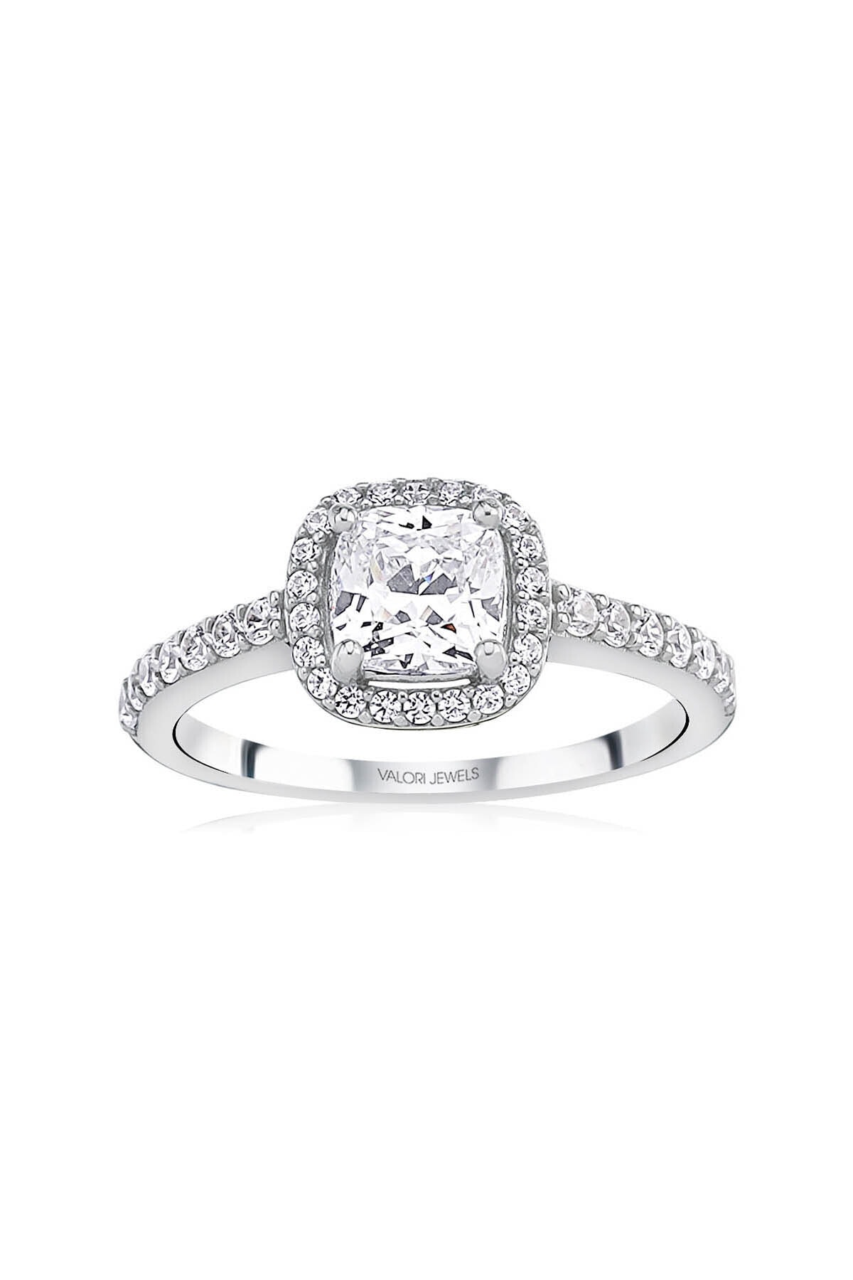 Valori Jewels Yastık Kesim, 1.25 Karat Swarovski Zirkon Taşlı, Gümüş Tektaş Yüzük