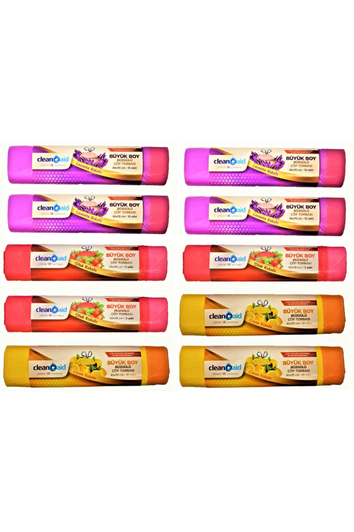 Clean Aid Büzgülü Karışık Kokulu Büyük Boy Çöp Torbası - 100 Adet 65 X 70 Cm10 X