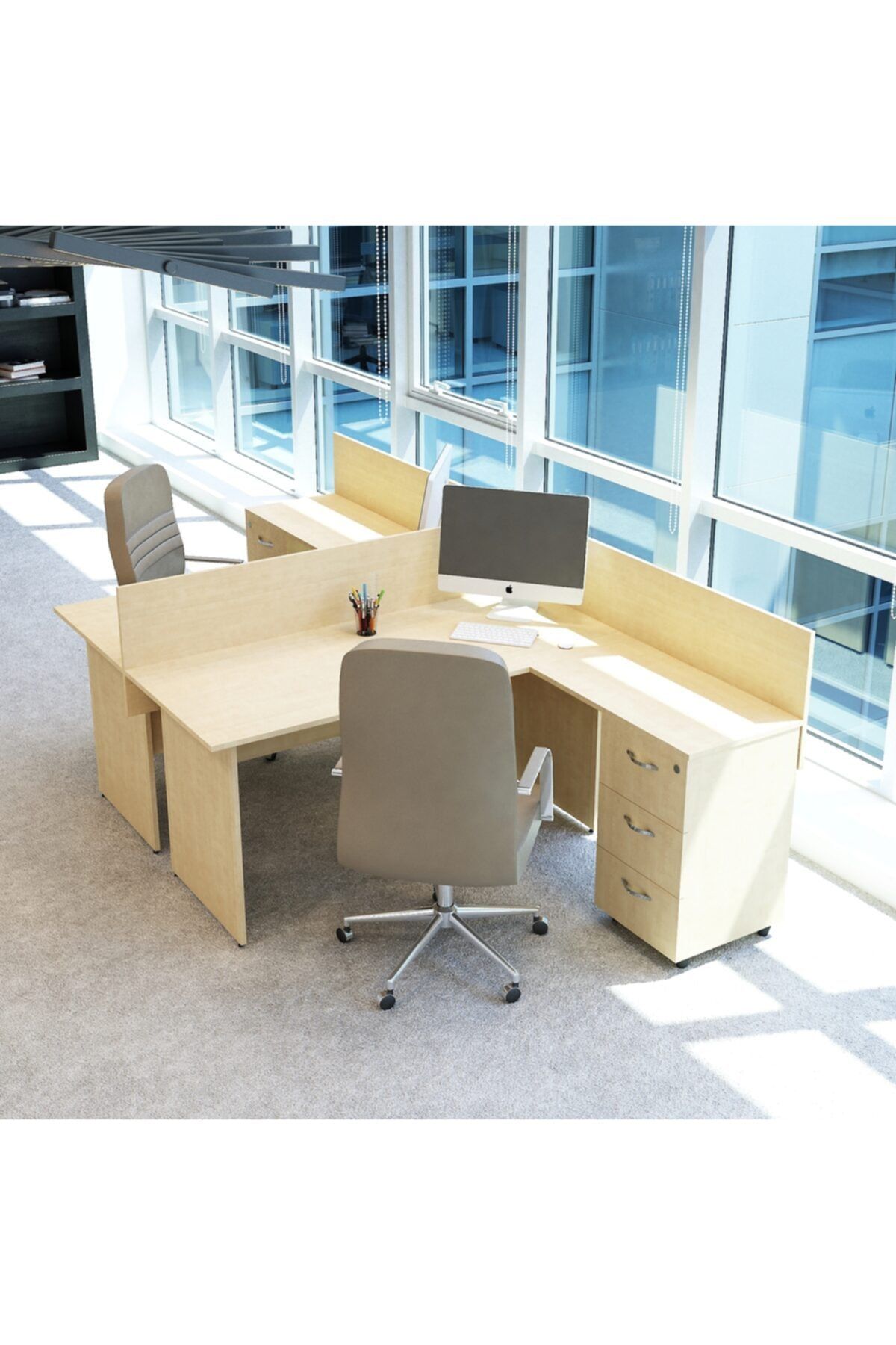 VENA Nil L Workstation İkili Çalışma Masa 3 Panelli 294 cm X 160 cm