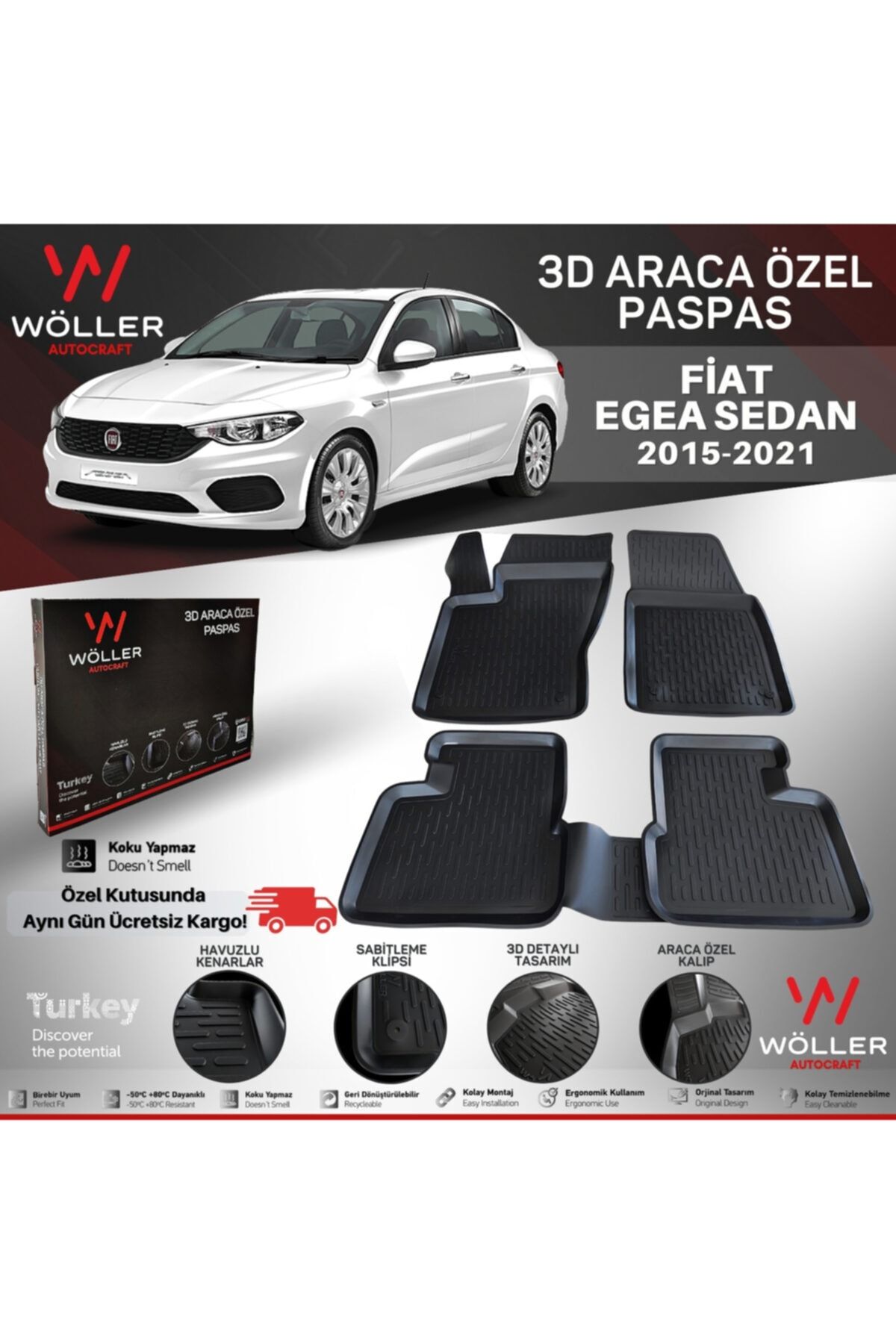 wöller Egea Paspas Sedan 2015 2021 Arası 3d Havuzlu Paspas