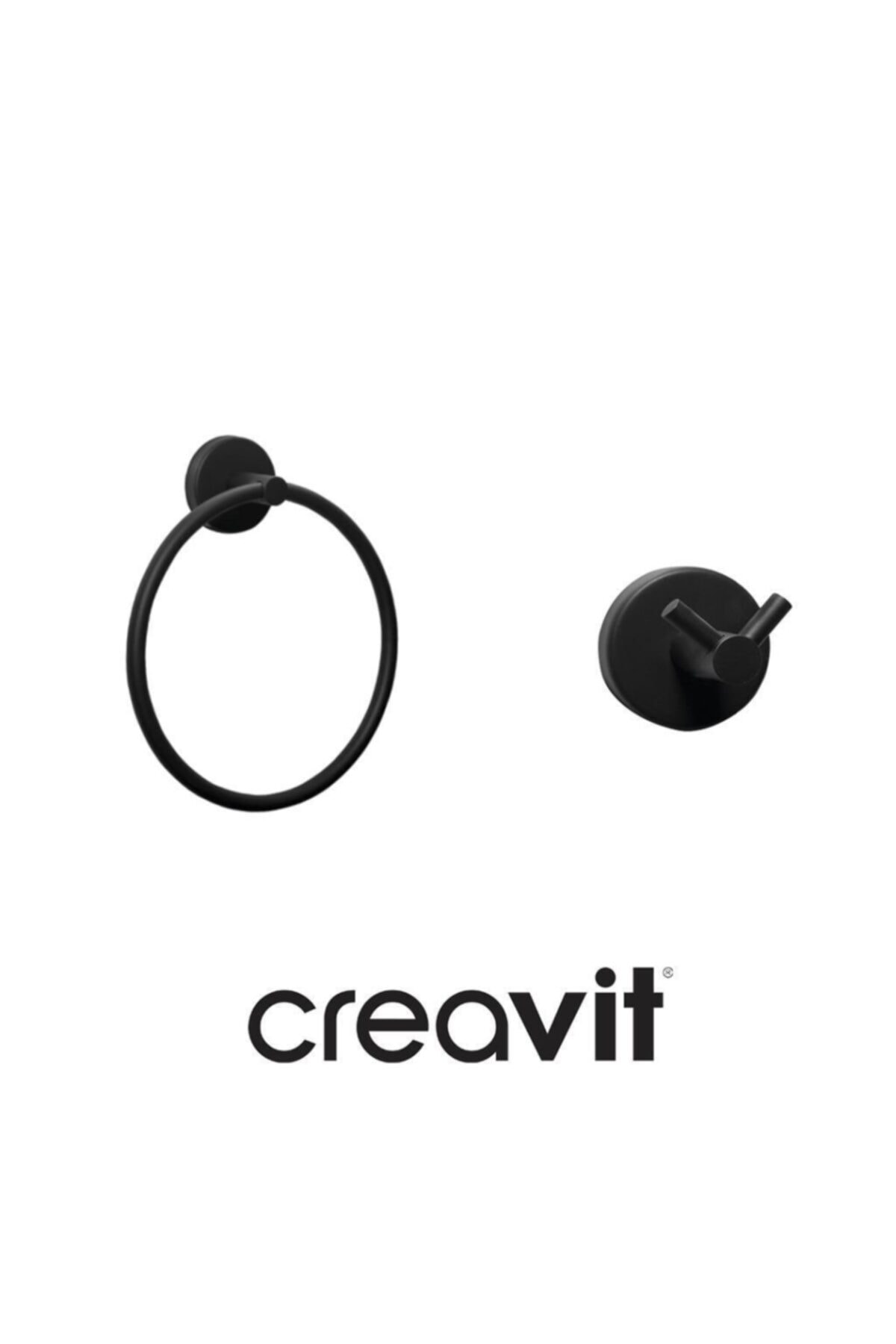Creavit Drop Banyo Aksesuar Seti Yuvarlak Havluluk-ikili Bornozluk-siyah