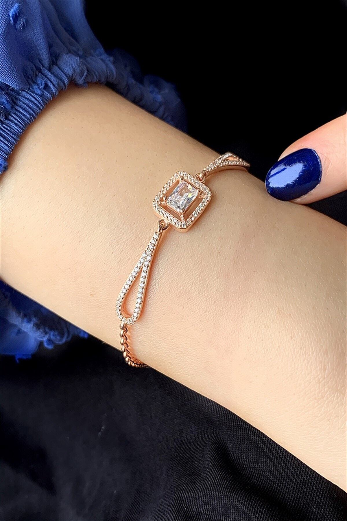 Ziu 925 Ayar 5,2 Gram Rose Baget Gümüş Bileklik Uzunluk 18 Cm