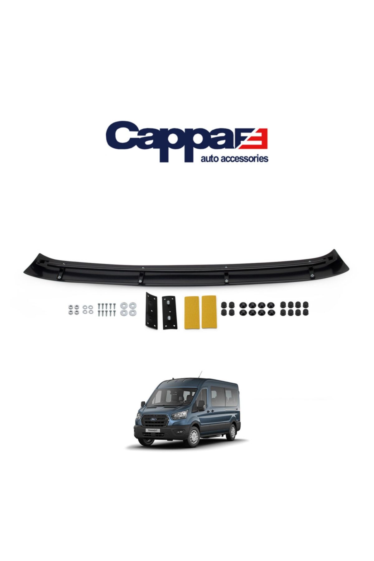 Cappafe Ford Transit Ön Cam Güneşlik Siperlik Vizör Şapka Terek Akrilik (Abs) Piano Black 2019 Ve Sonrası
