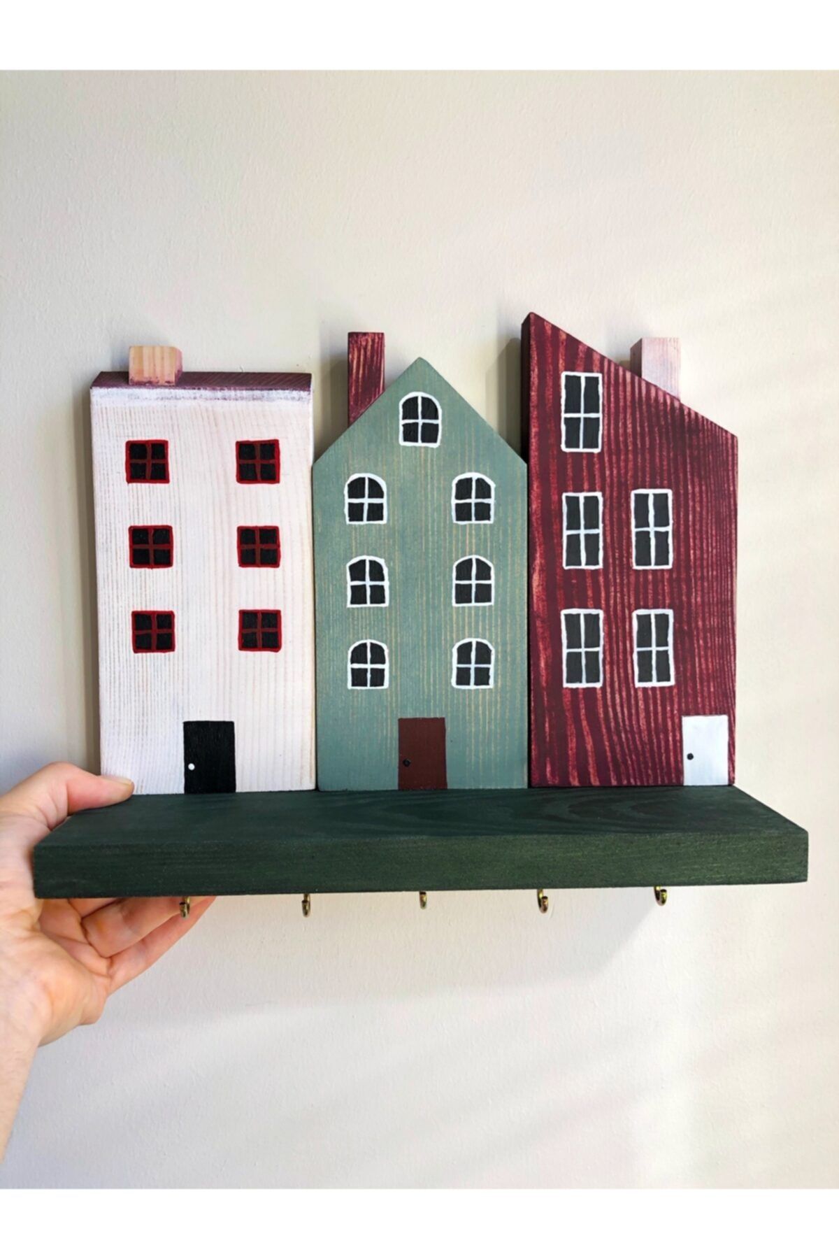 Wood Log Art Studio Masif Ahşap Ev Temalı Anahtar Askısı