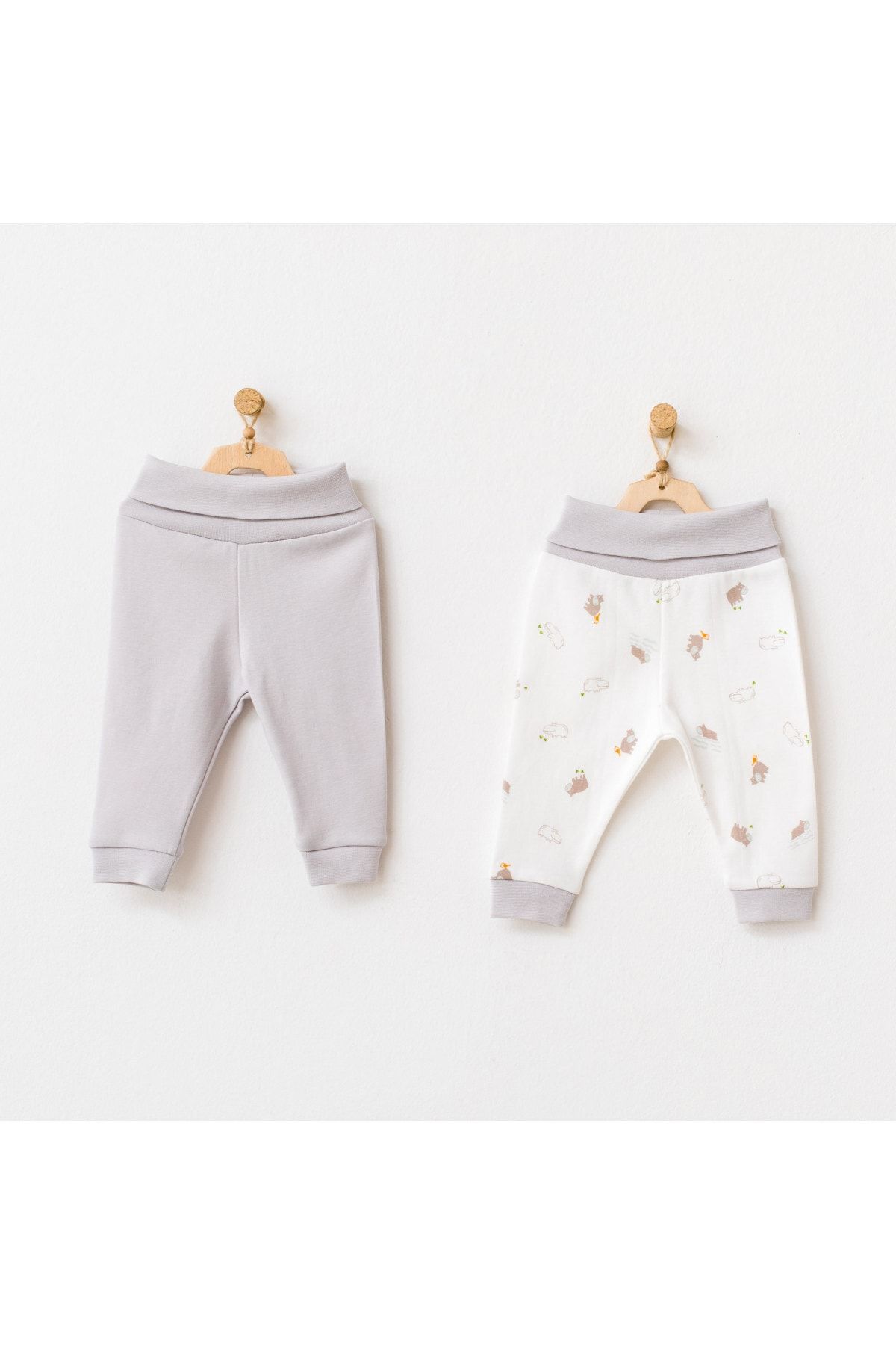 andywawa Unisex Bebek Gri Pantolon 2 Parça Pant Hıppo