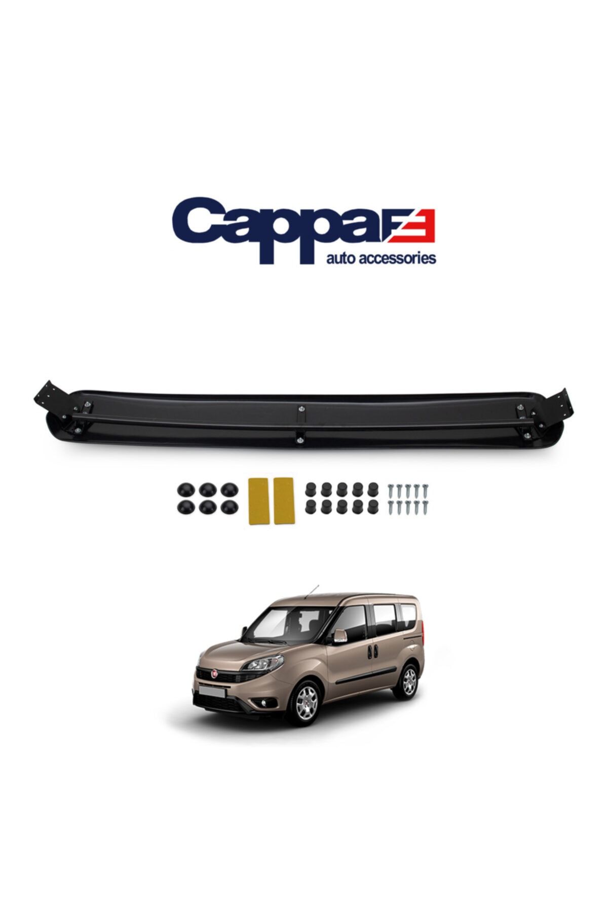 Cappafe Fiat Doblo Ön Cam Güneşliği Siperlik Vizör Şapka Terek Akrilik (Abs) Piano Black 2015 Üzeri