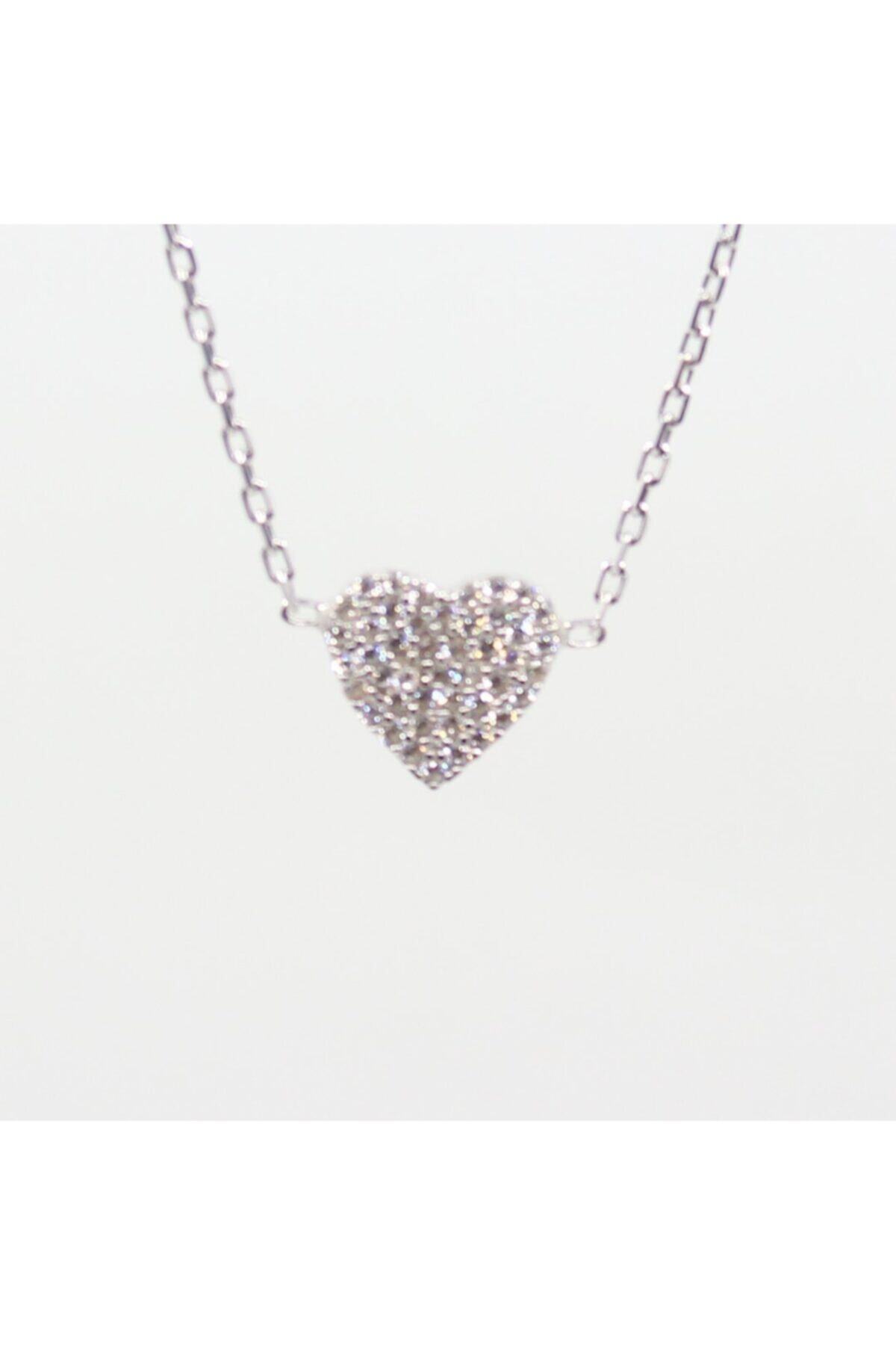 Zelda Silver Taşlı Kalp Choker Gümüş Beyaz Taşlı