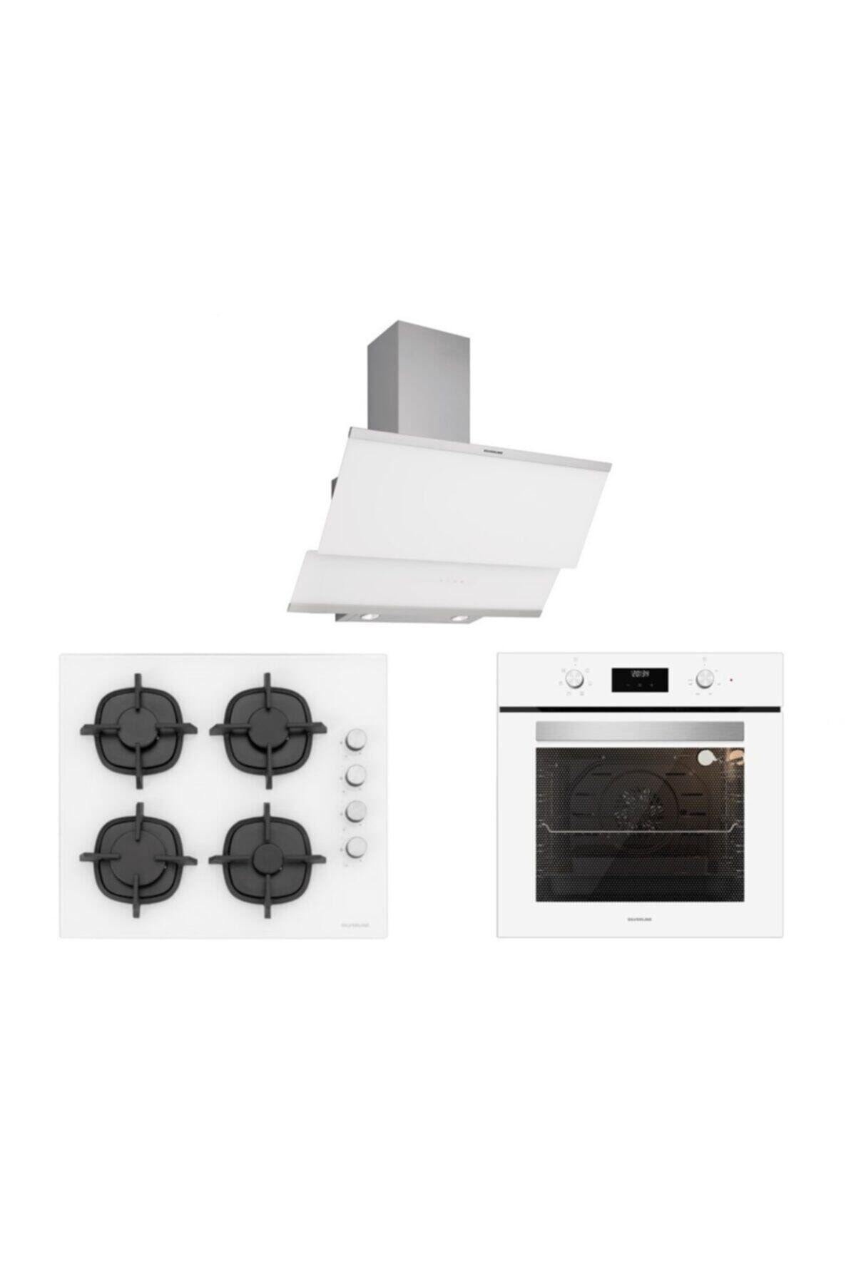 Silverline Beyaz Cam Ankastre Set (3420 Classy 60+cs5343w01+bo6502w02)