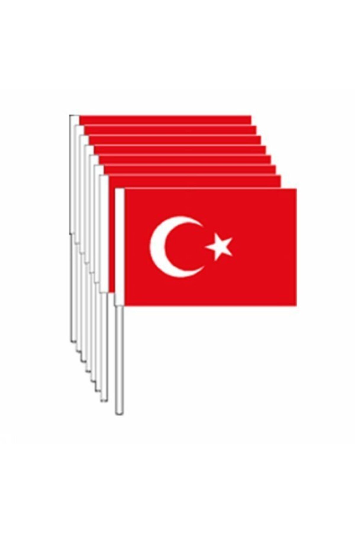 Vatan Bayrak Sopalı Orta Kağıt Türk Bayrağı 50 Adet 19 X 12,5 Cm