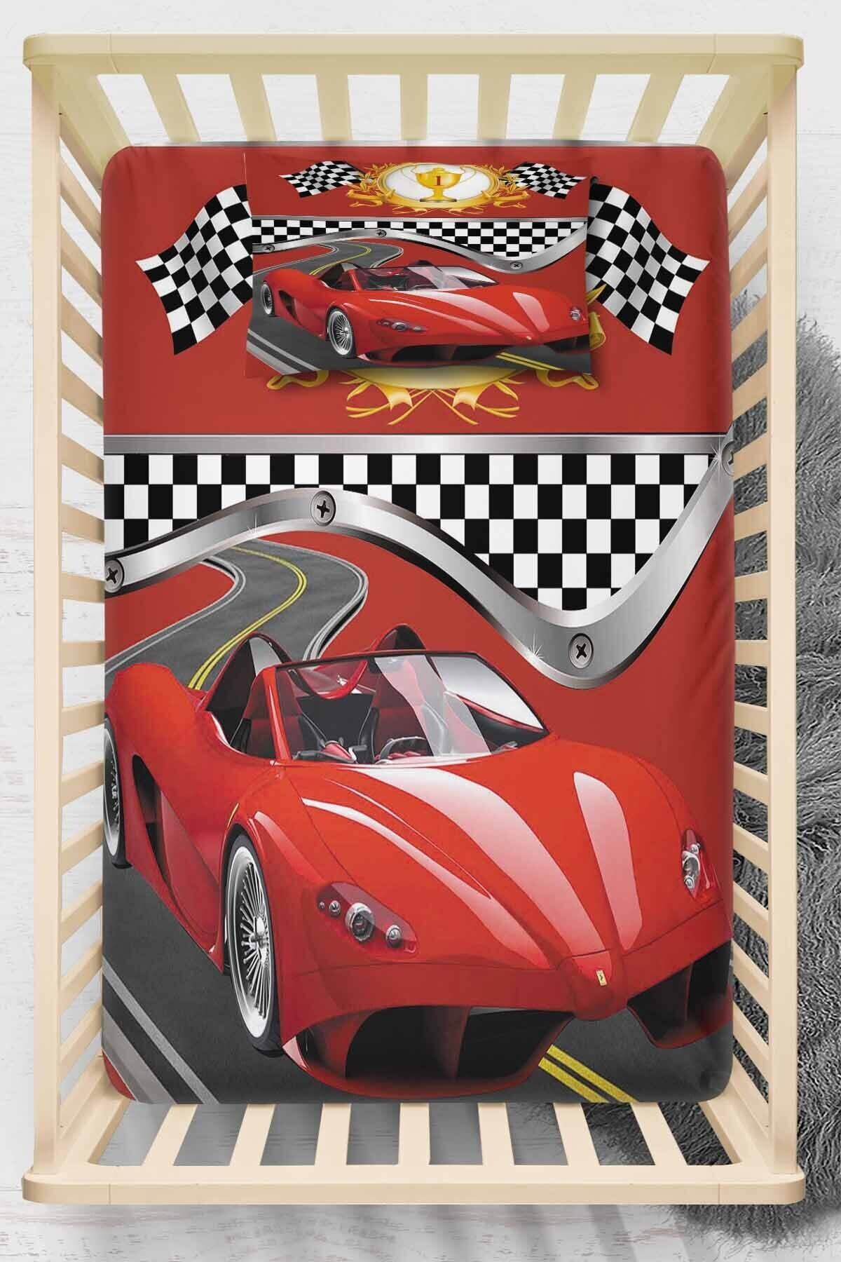Osso Halı Osso Kırmızı Yarış Arabalı 3d Desenli Lastikli  Çarşaf Takımı 70x140cm