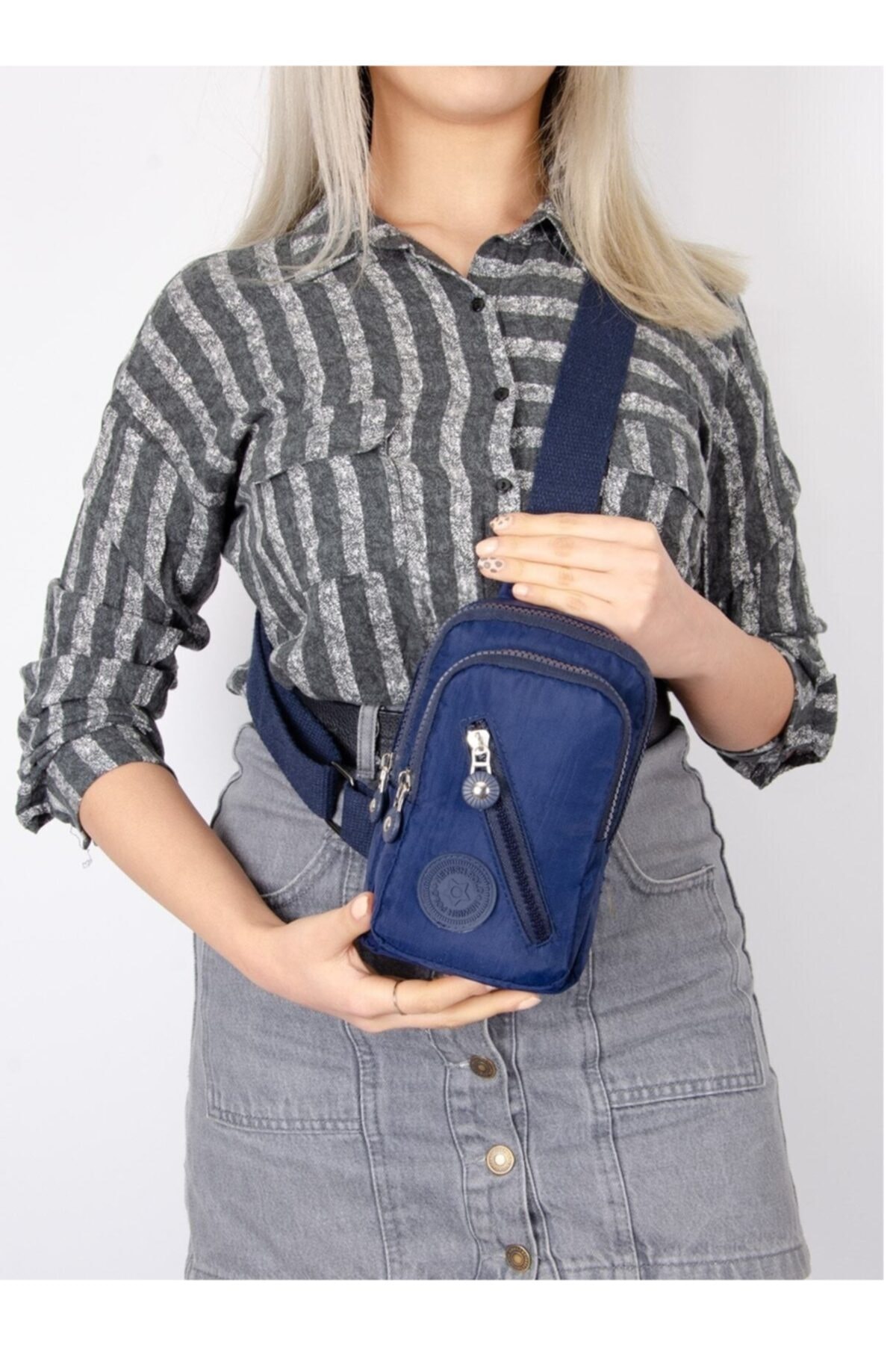 Newish Polo Unisex Lacivert Krinkıl Mini Çapraz Çanta