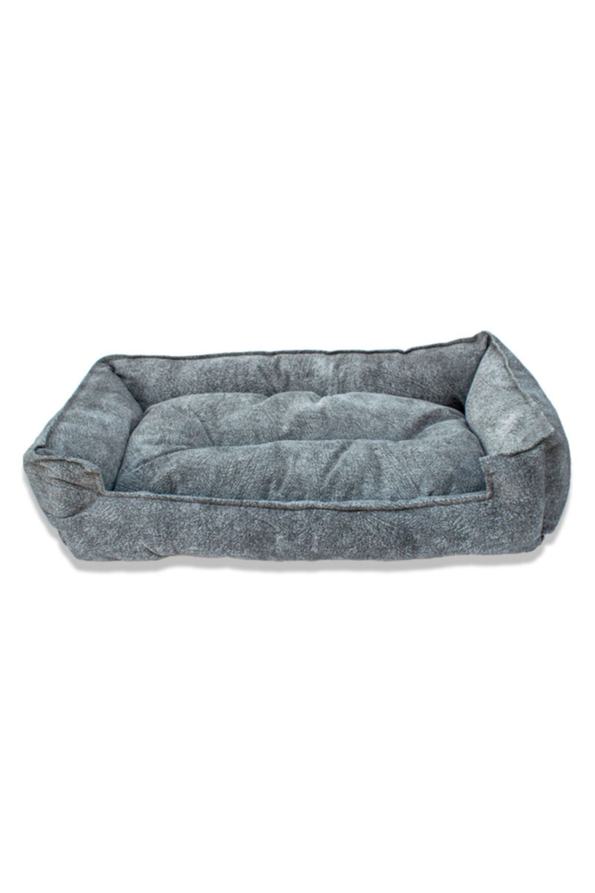Hedicaret Kedi Köpek Yatağı 80x50 cm Gri Büyük Boy Minderli Elyaf Yatak