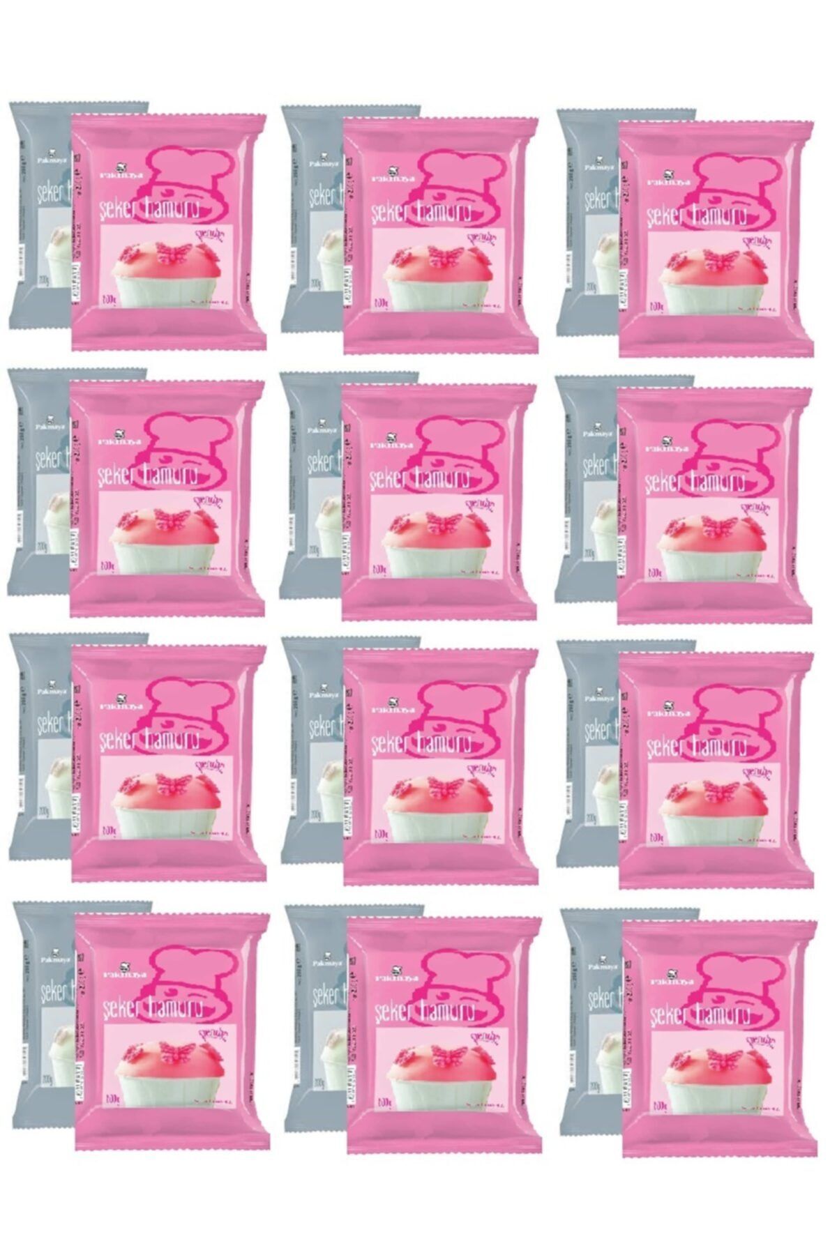 Pakmaya Şeker Hamuru Beyaz 200 Gr X 12 Adet & Şeker Hamuru Pembe 200 Gr X 12 Adet