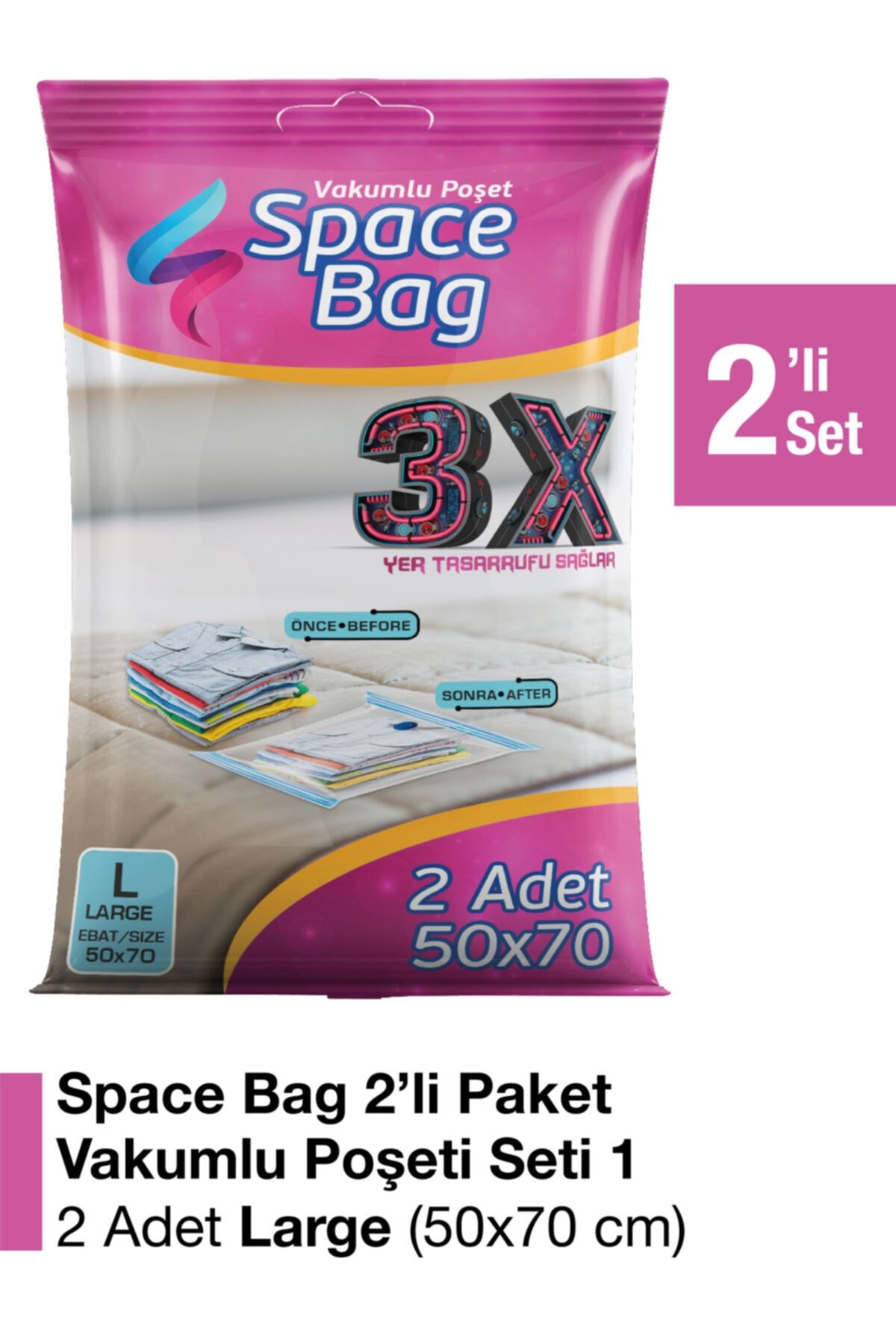 Space Bag 2 Adet 50x70 Vakumlu Poşet Seti