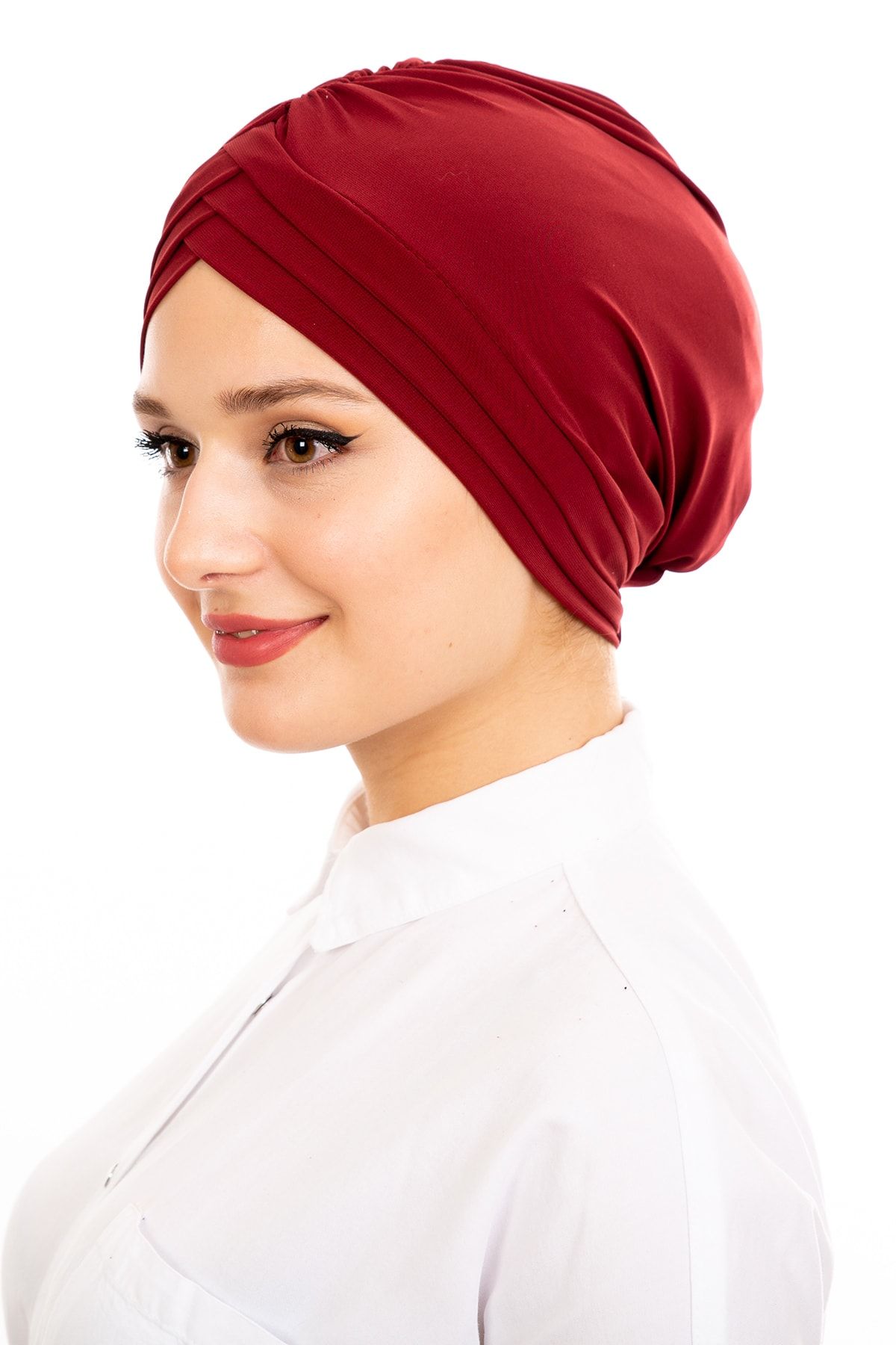 LadyColor Kadın Tesettür Bone Üç Bantlı Bordo