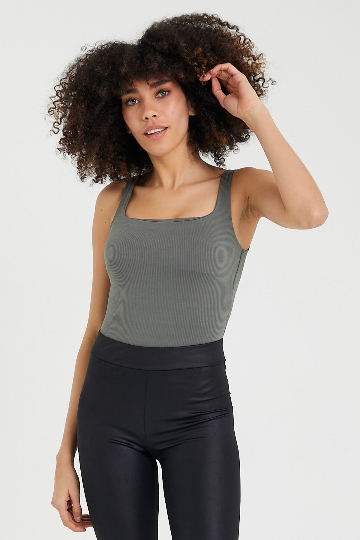 Dilvin Askılı Bodysuit Haki Renk 00966