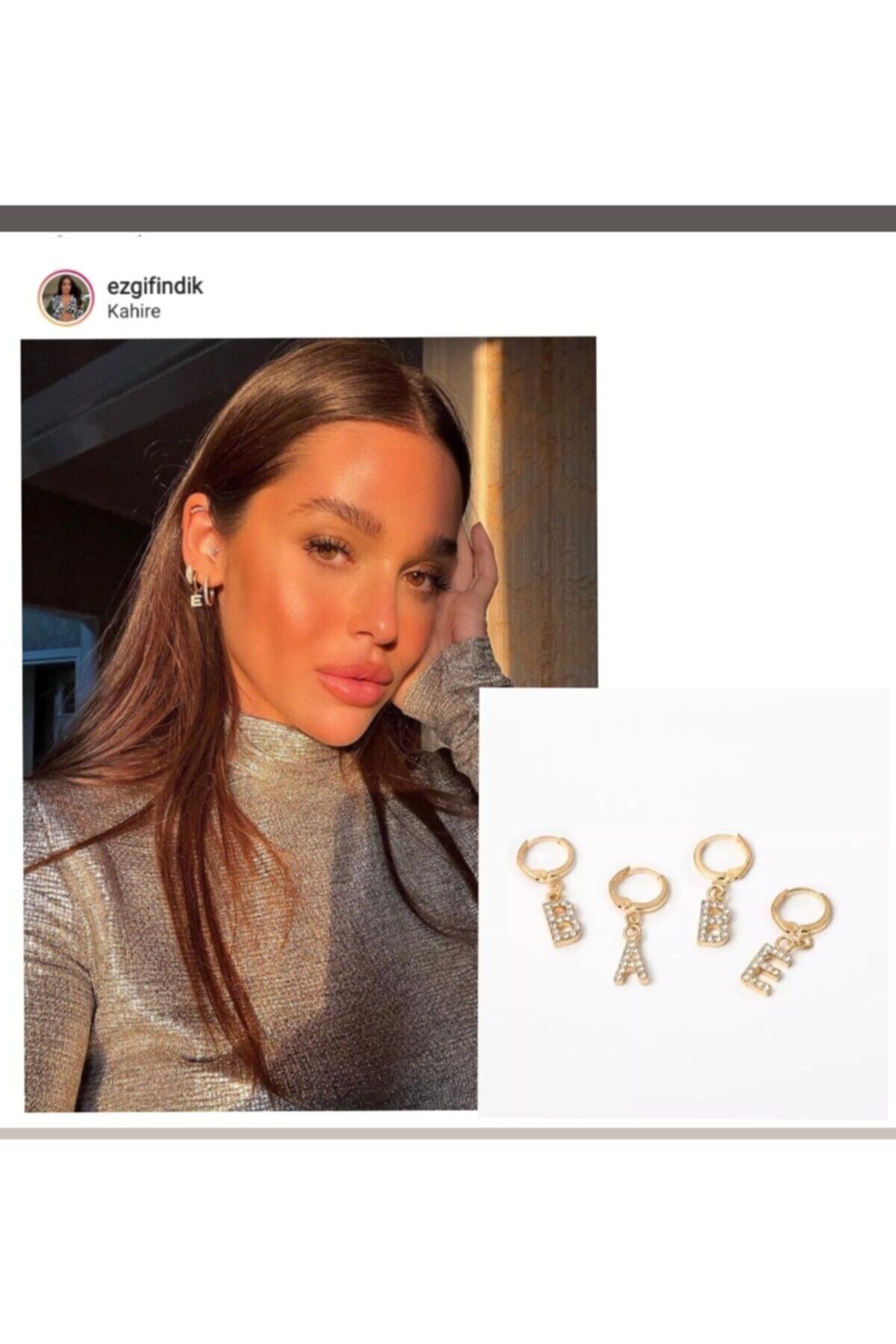 HATCOS ACCESSORİES Zirkon Taş Harf Küpe