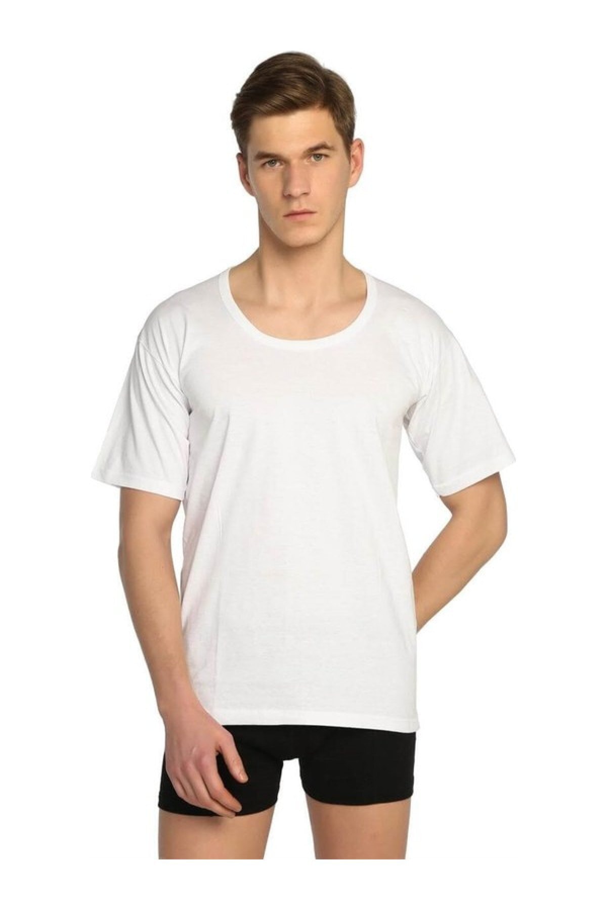 GÜMÜŞ 3 Adet Beyaz Renk Penye Bisiklet Yaka Fanila