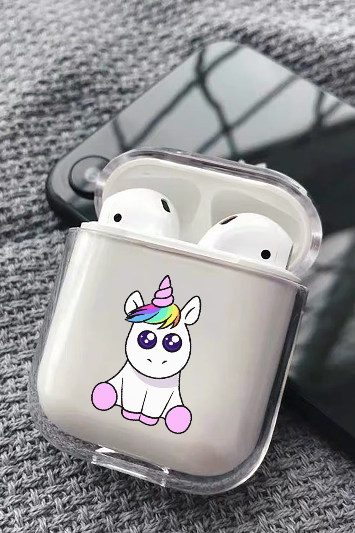 Spoyi Sevimli Unicorn Tasarımlı Şeffaf Silikon Airpods Kılıfı