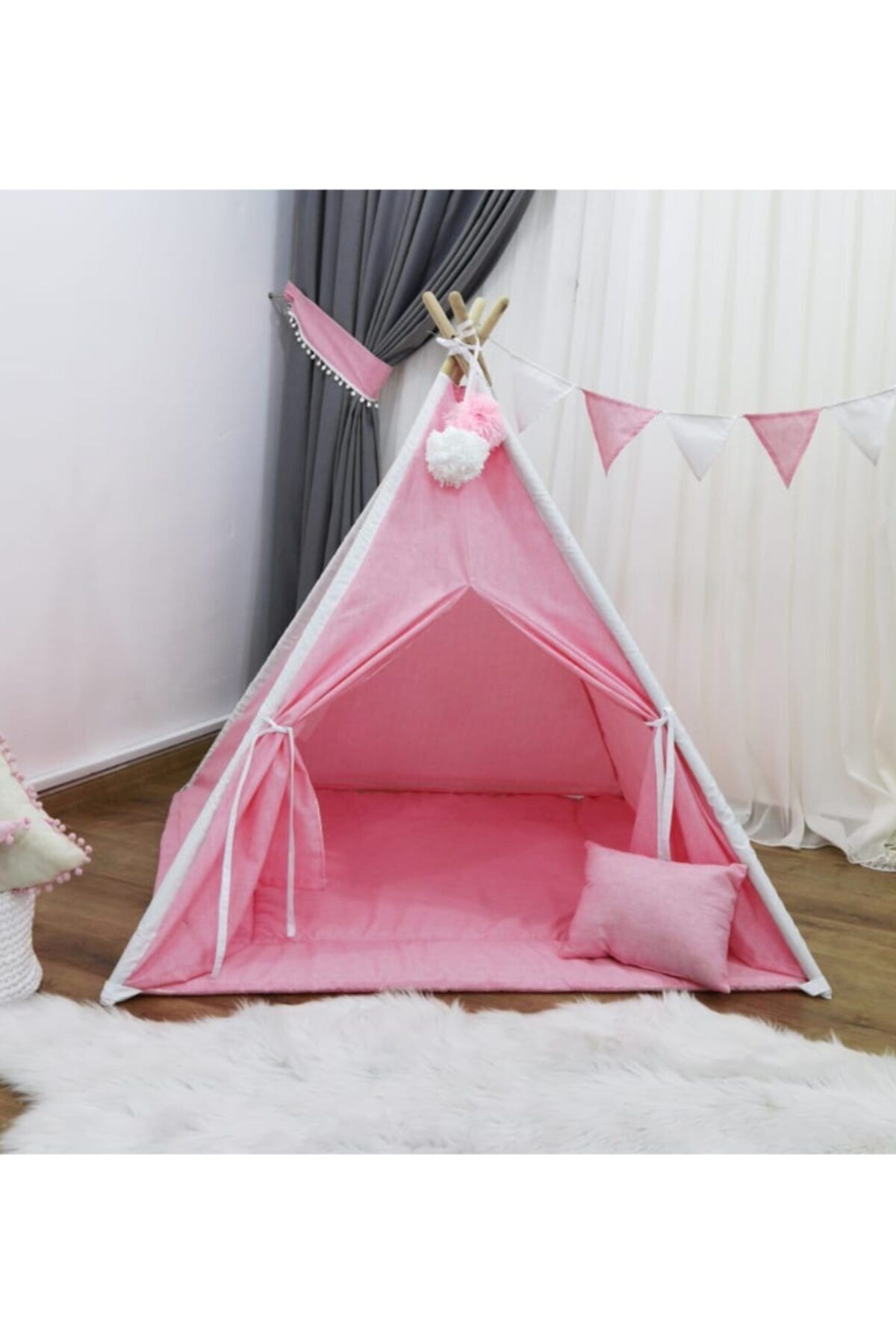mordesign Enjoy Çocuk Ahşap Kızılderili Oyun Çadırı, Pembe
