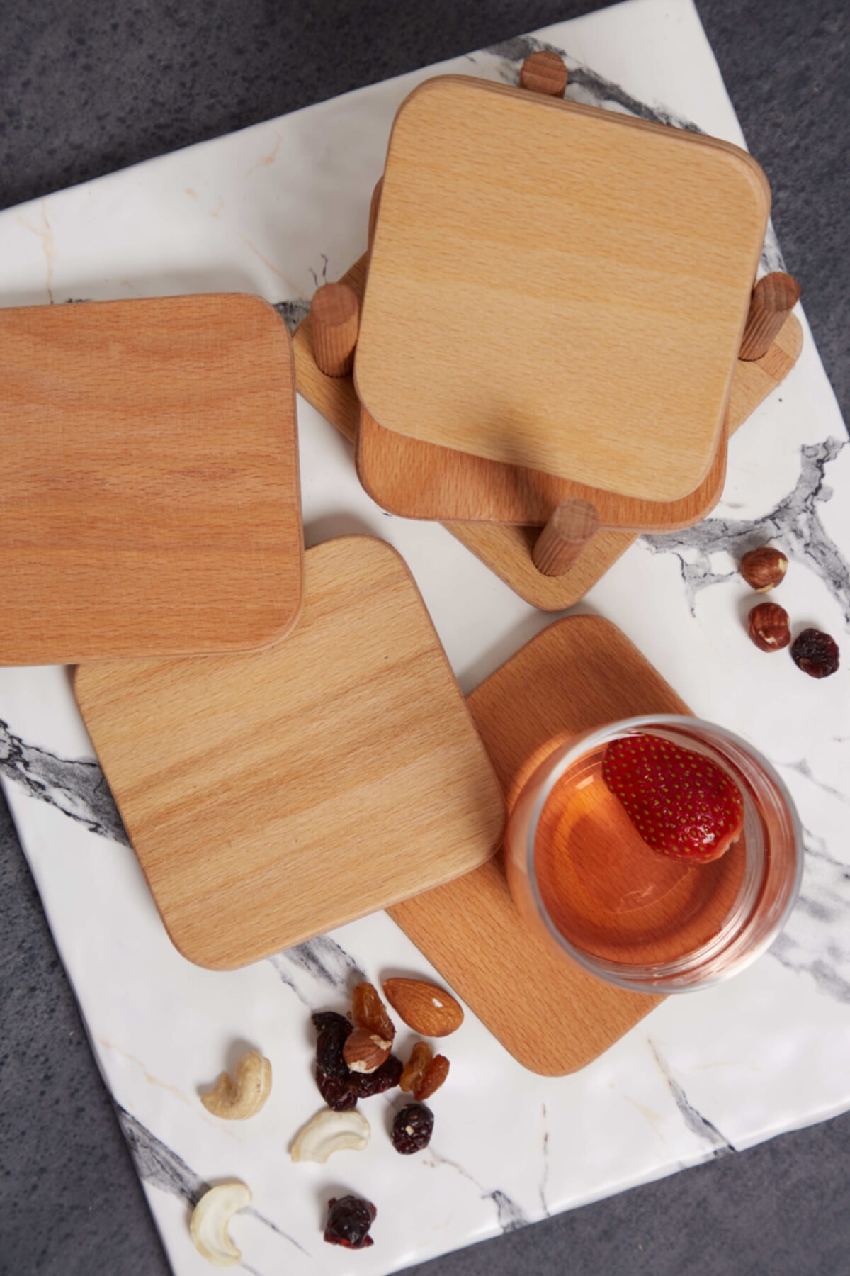 ART AHŞAP Ahşap Kare 6'lı Bardak Altlığı -1