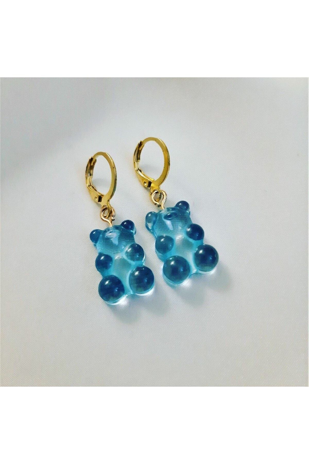 TÜKKAN ACCESSORİES Kadın Sevimli Ayıcık Açık Mavi Jelibon Küpe