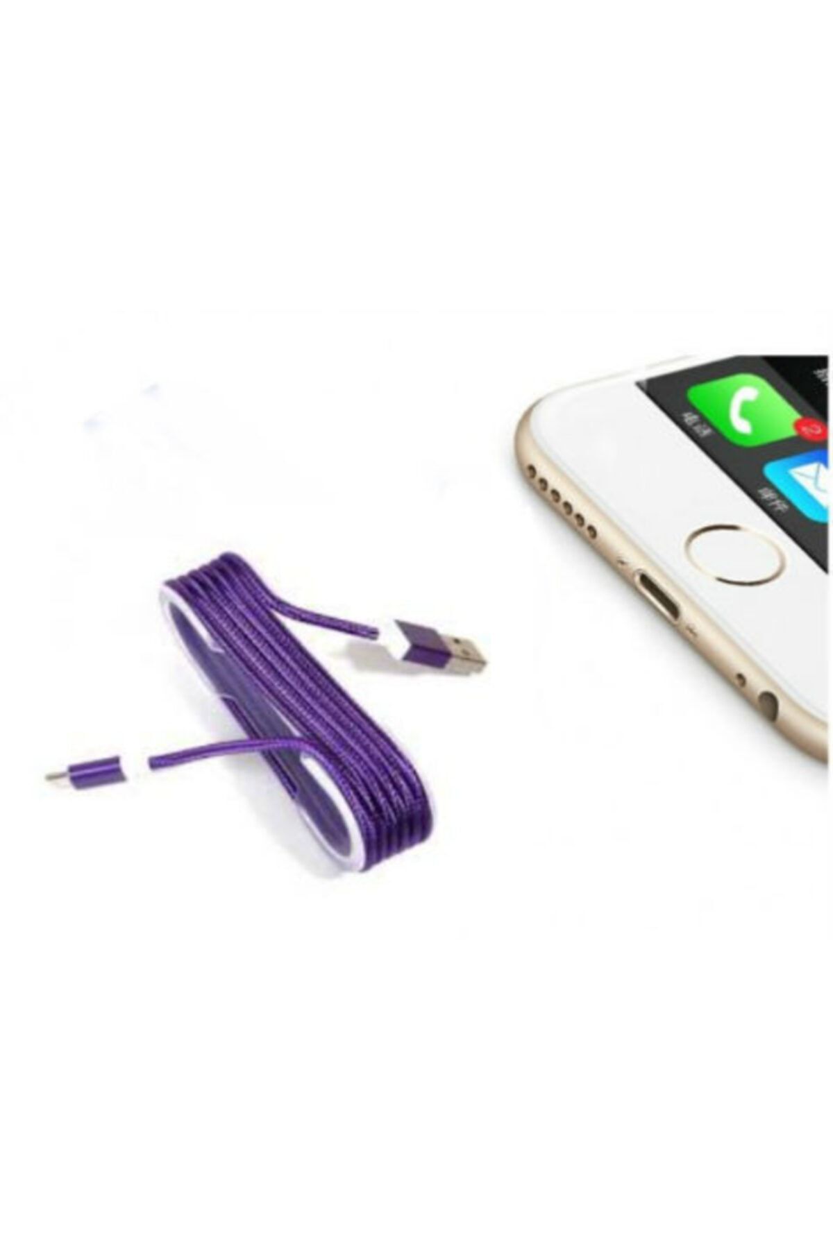 Go İthalat Iphone Uyumlu Mor Örgü Şeklinde Renkli Çelik Şarj Data Kablosu -