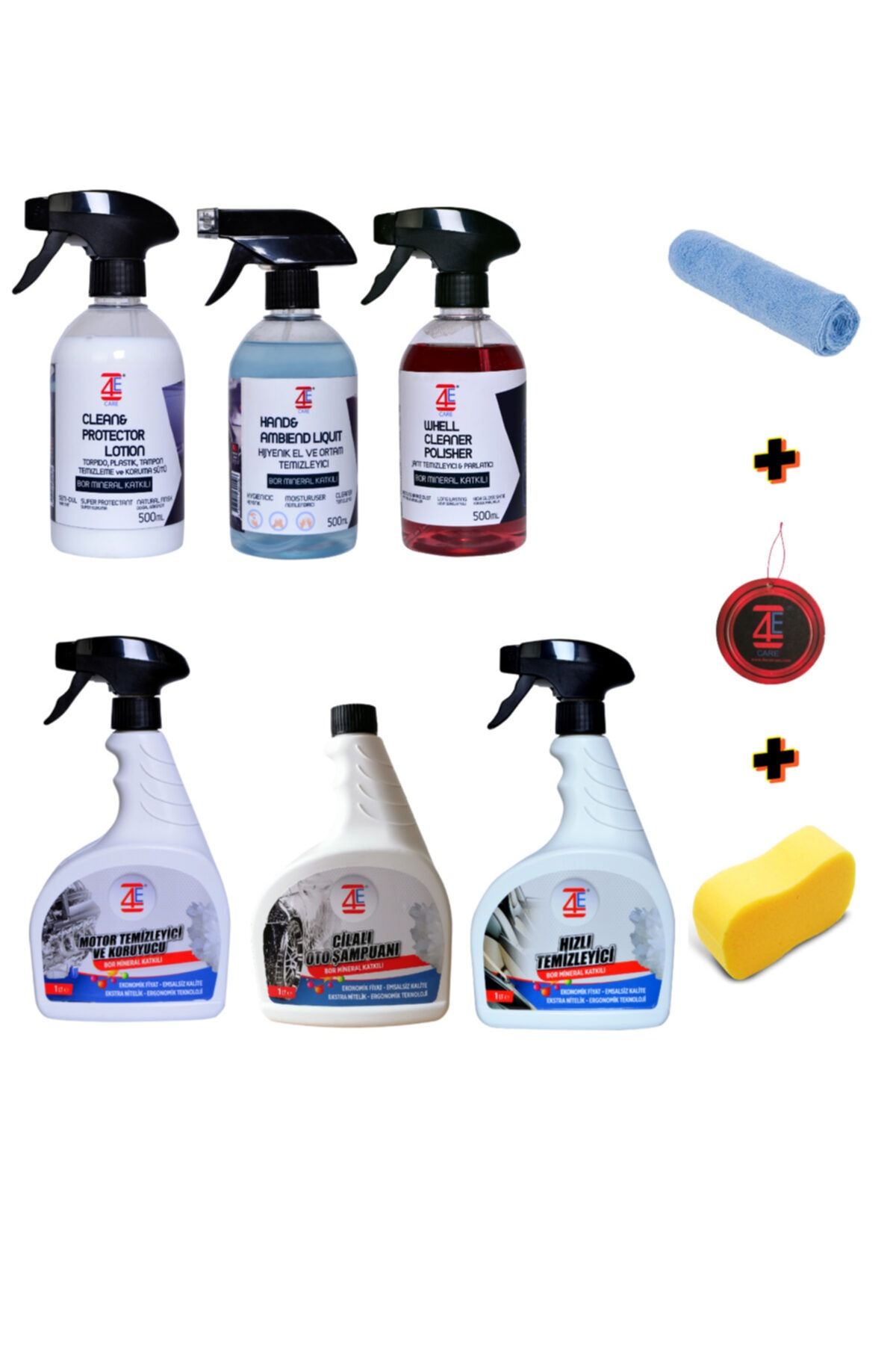 4E CARE Araç Temizlik Seti - Araç Yıkama Süngeri ve Mikrofiber Bez Hediyeli