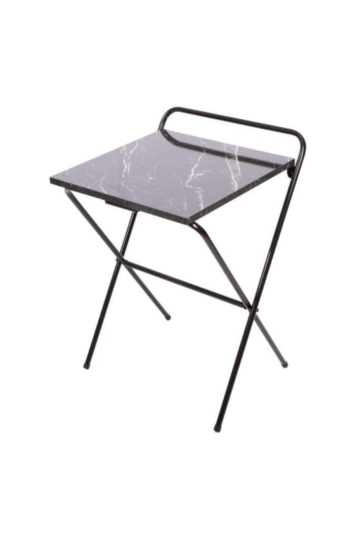 Evmarketi Ironika Mermer Desenli Katlanır Çalışma Masası Siyah