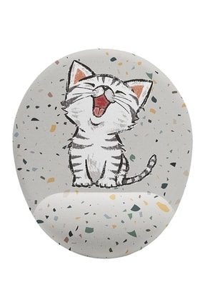 Sevimli Gülen Kedi Tasarımlı Bilek Destekli Yuvarlak Mousepad Image 0