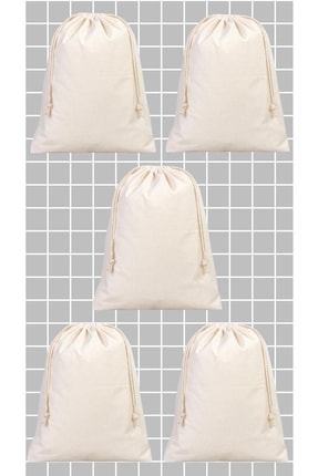 5'li Hambez Keten Çok Amaçlı Büzgülü Kese 30x40 Organizer Gıda Bakliyat Saklama Image 0