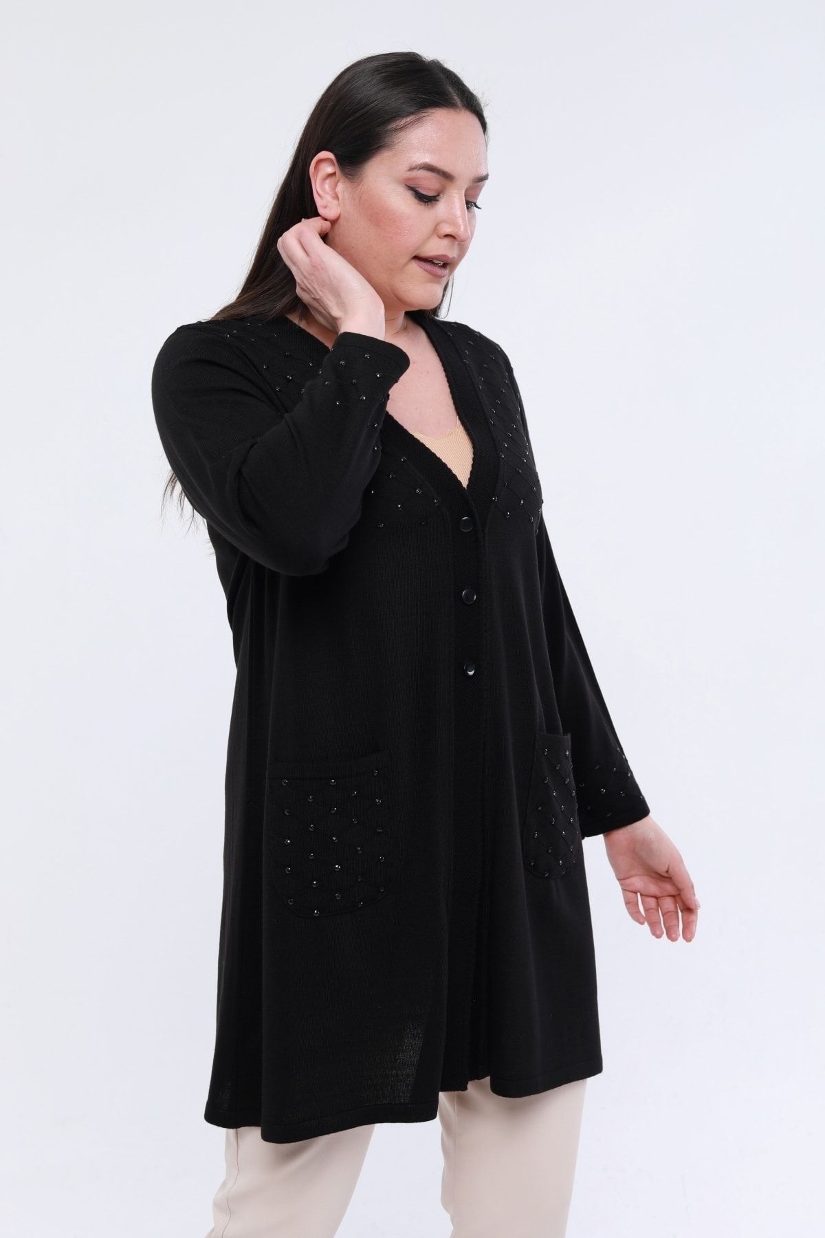 Long thin black best sale cardigan