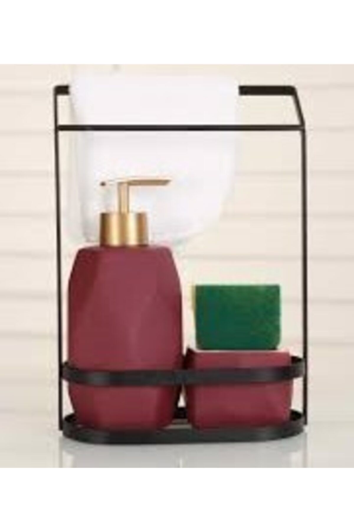 ACAR Standlı Sabunluk Lavabo Seti - Bordo Renk