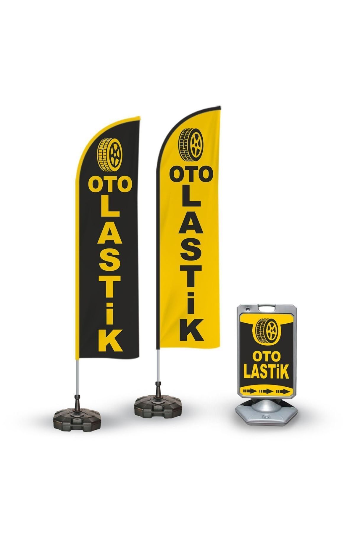 Burada Medikal ve Reklam Oto Lastik Temalı 2 Adet Yelken Bayrak 1 Adet A Tabela Takım