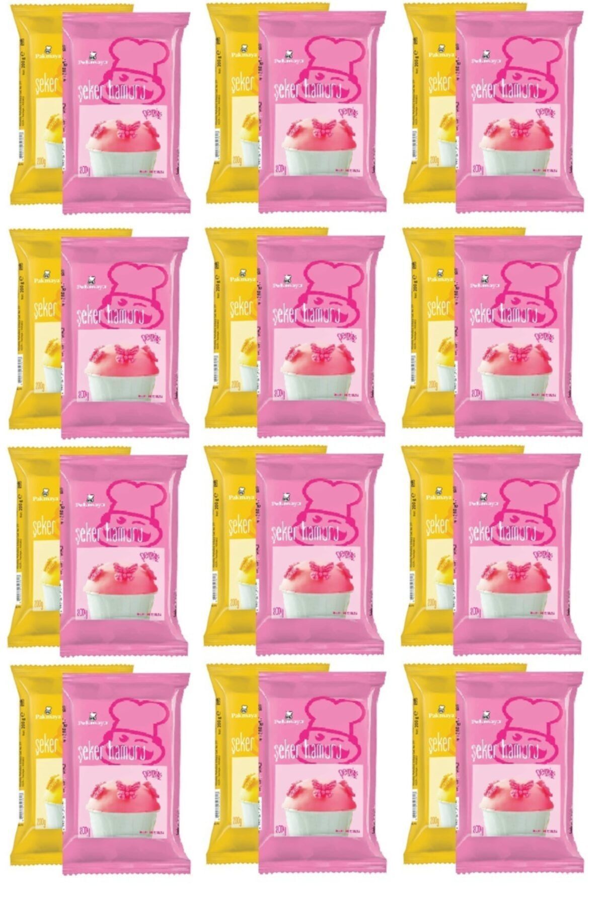 Pakmaya Şeker Hamuru Sarı 200 Gr X 12 Adet & Şeker Hamuru Pembe 200 Gr X 12 Adet