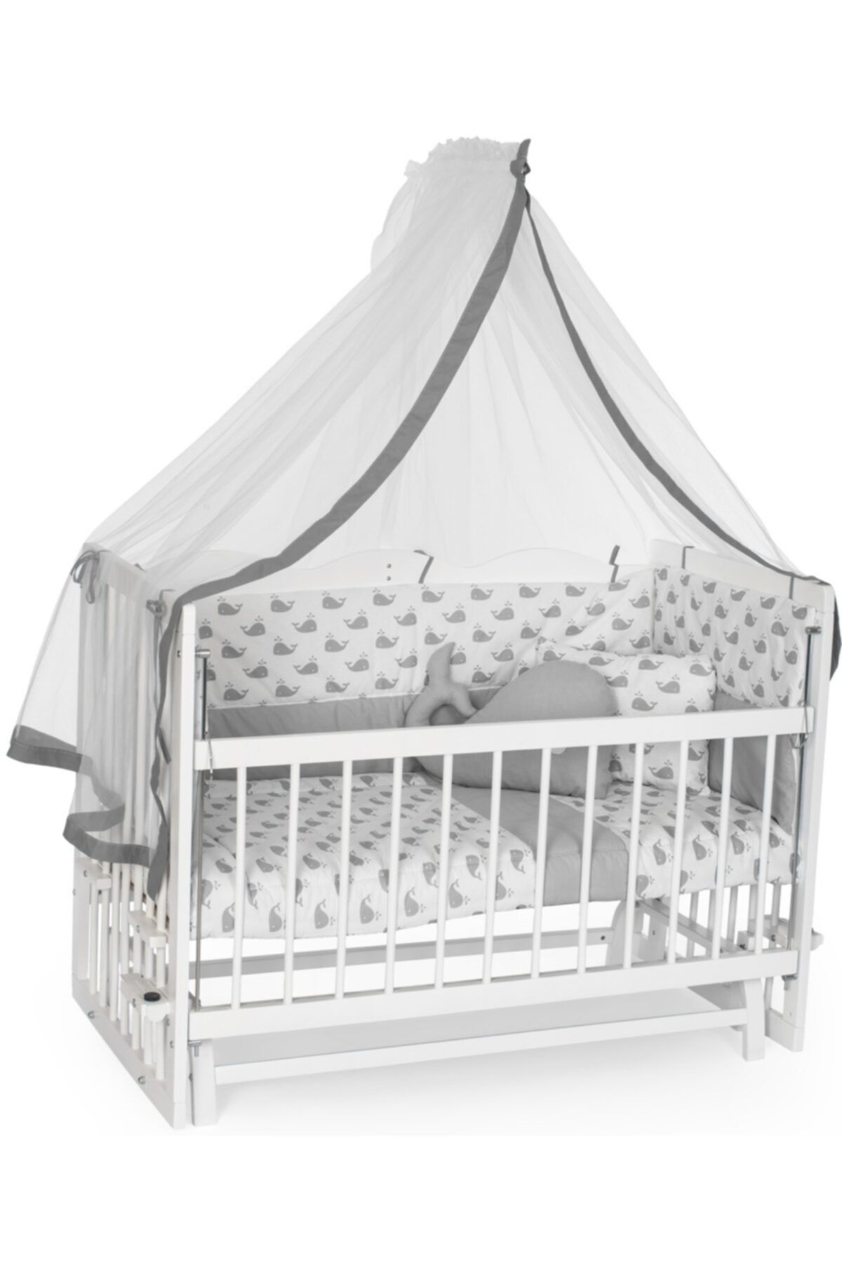 Carino Wins Ahşap 60 X 120 Beyaz Renk Sallanır Anne Yanı Beşik Uyku Setli Ve Yataklı Asybyz60x120gb