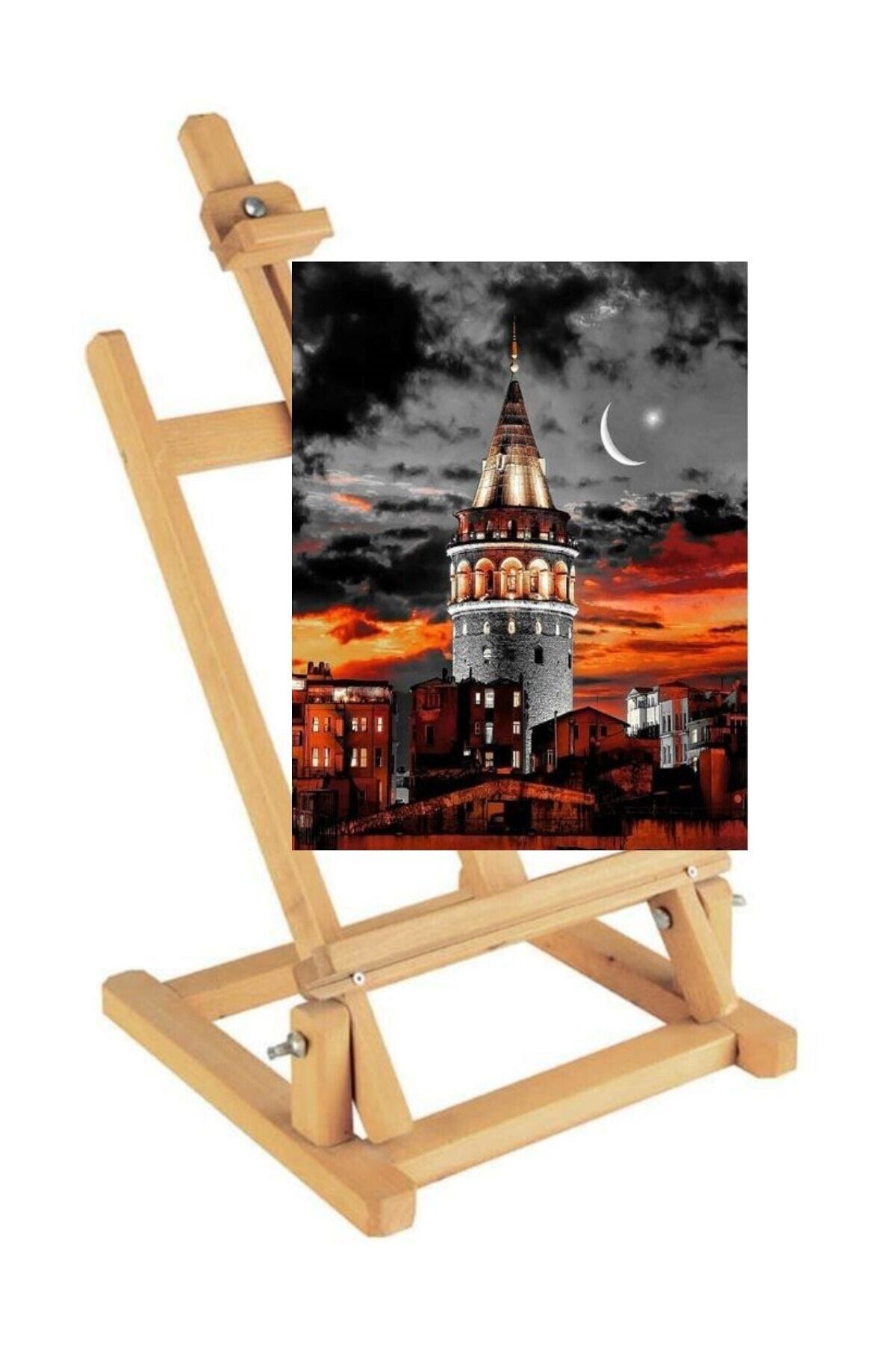 RAMAZANNAKİSVEHOBİ Sayılarla Boyama Ahşap Masa Üstü Şövalye Ile Birlikte Galata Kulesi Gece