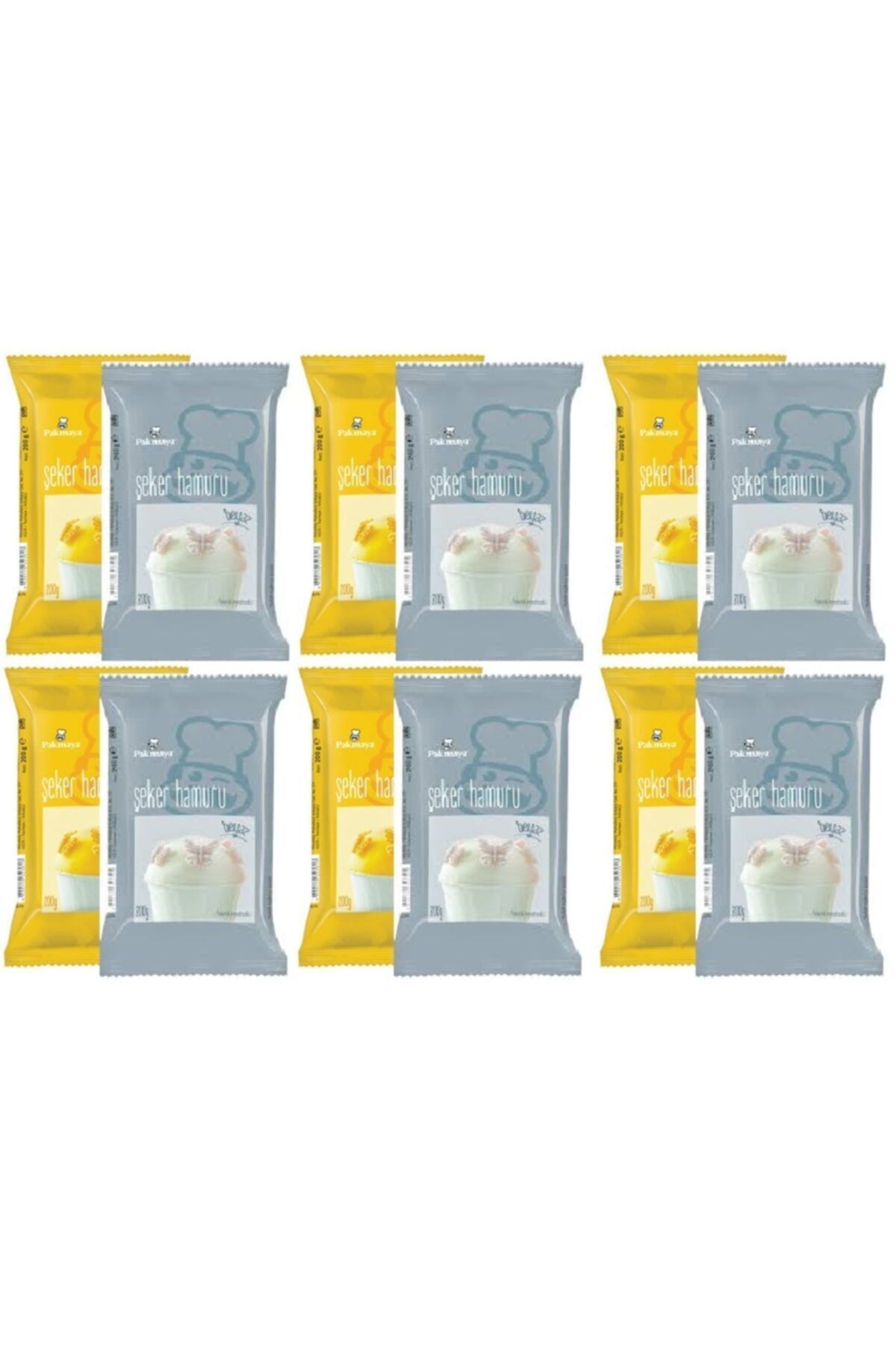 Pakmaya Şeker Hamuru Sarı 200 Gr X 6 Adet & Şeker Hamuru Beyaz 200 Gr X 6 Adet