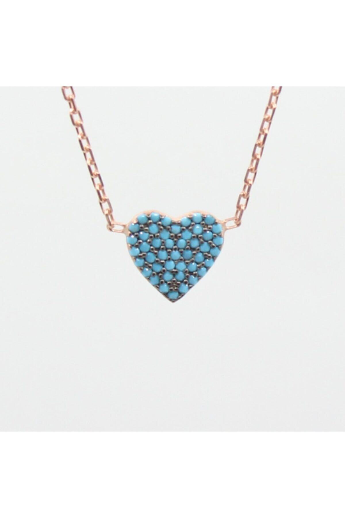 Zelda Silver Kadın Taşlı Kalp Choker Rose Turkuaz Taşlı