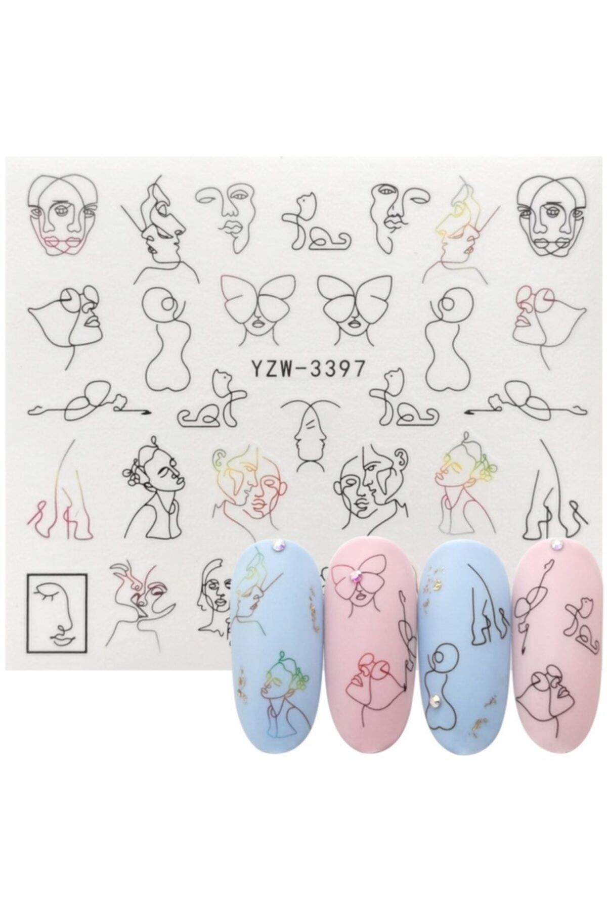 Market66 Soyut Kadın Genç Kız Yüz Kedi Sanatsal Tırnak Dövme Vinil Sticker Dövmesi Nail 6x5.5cm