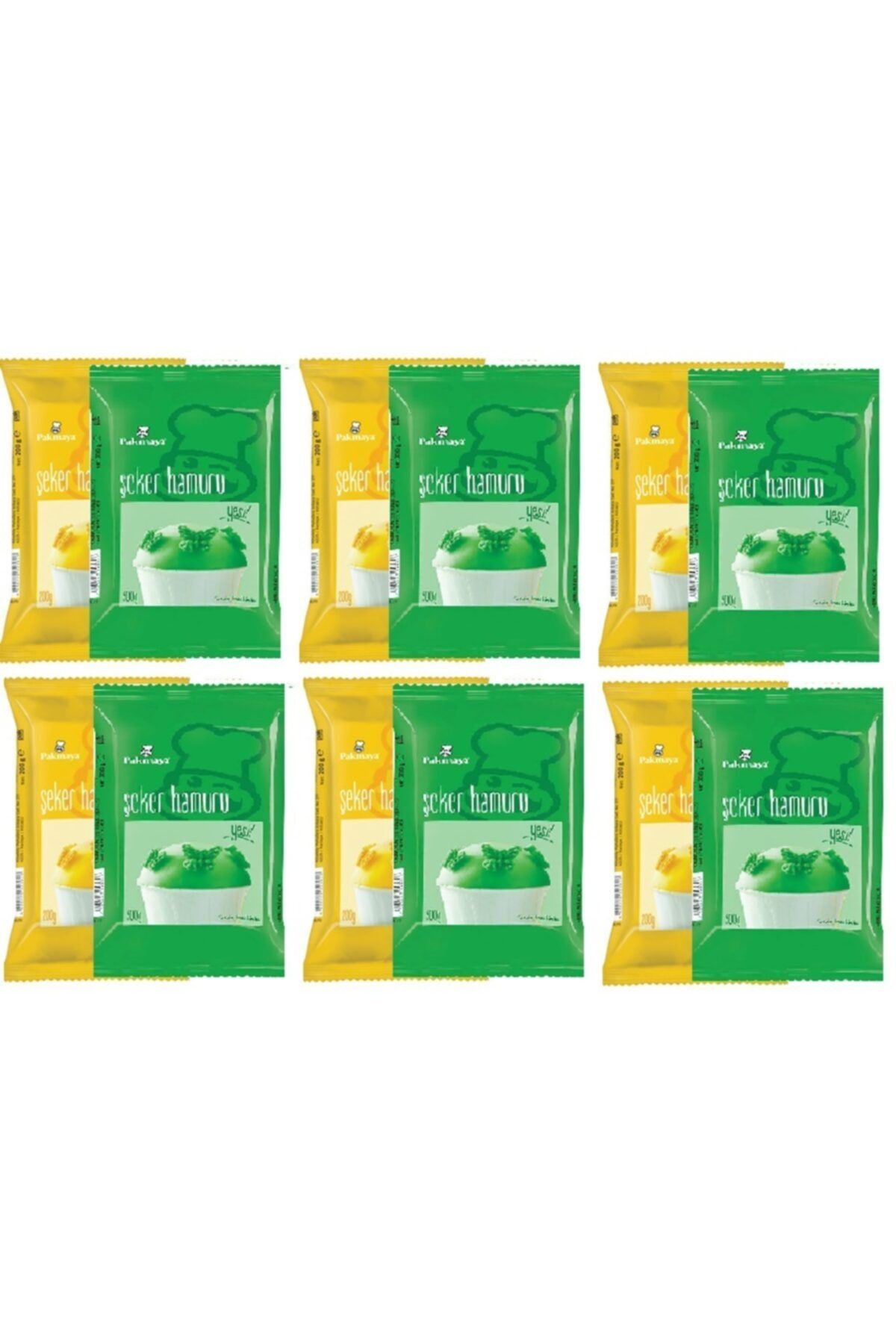 Pakmaya Şeker Hamuru Sarı 200 Gr X 6 Adet & Şeker Hamuru Yeşil 200 Gr X 6 Adet