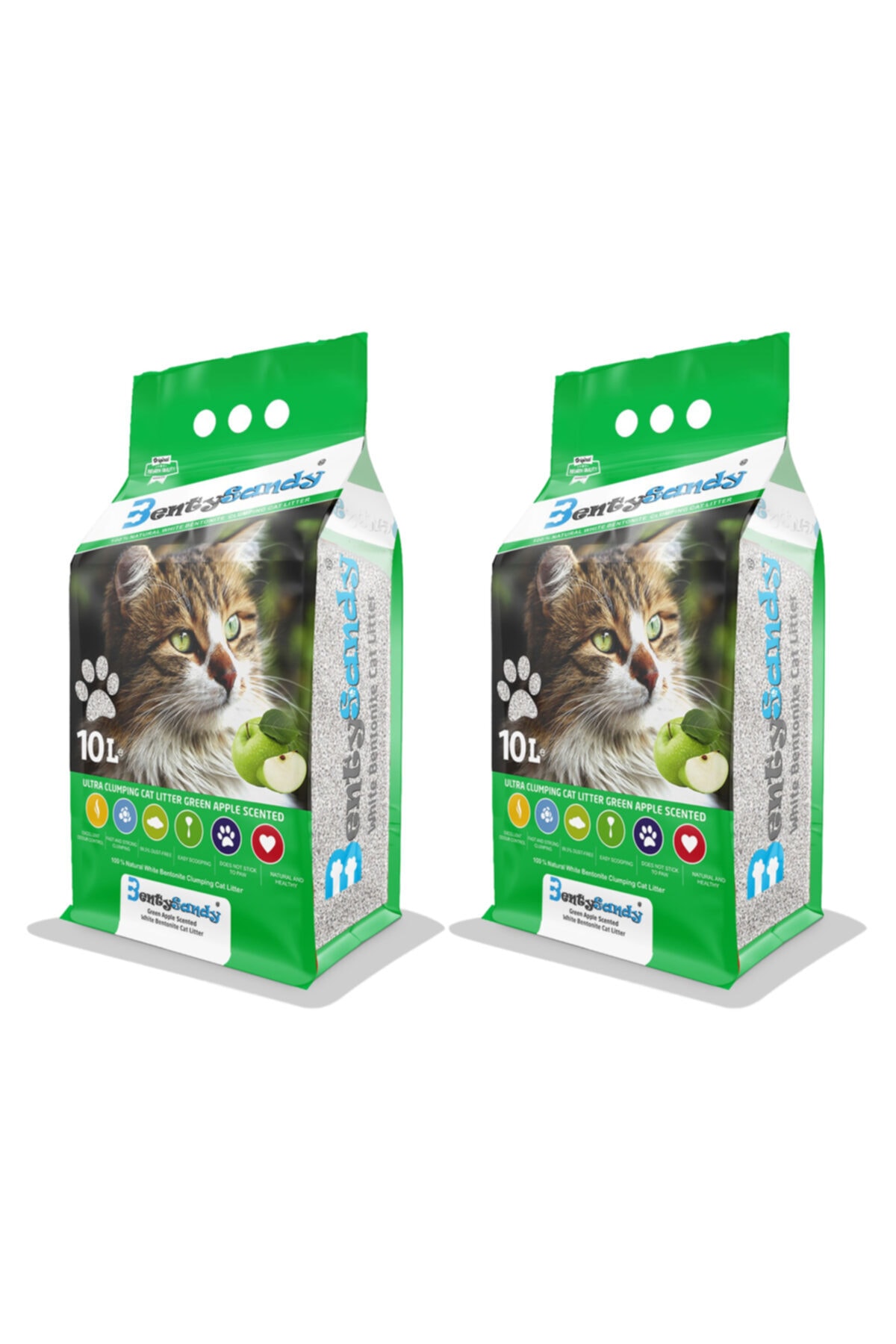 BentySandy Benty Sandy 10litre Ince Kedi Kumu Yeşil Elma Kokulu 2 Adet