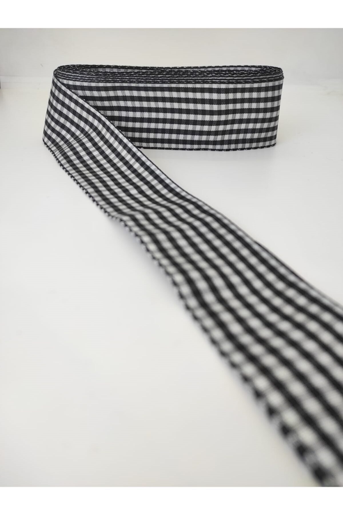 Hobigram Siyah Beyaz Kareli Desenli Tafta Kurdele