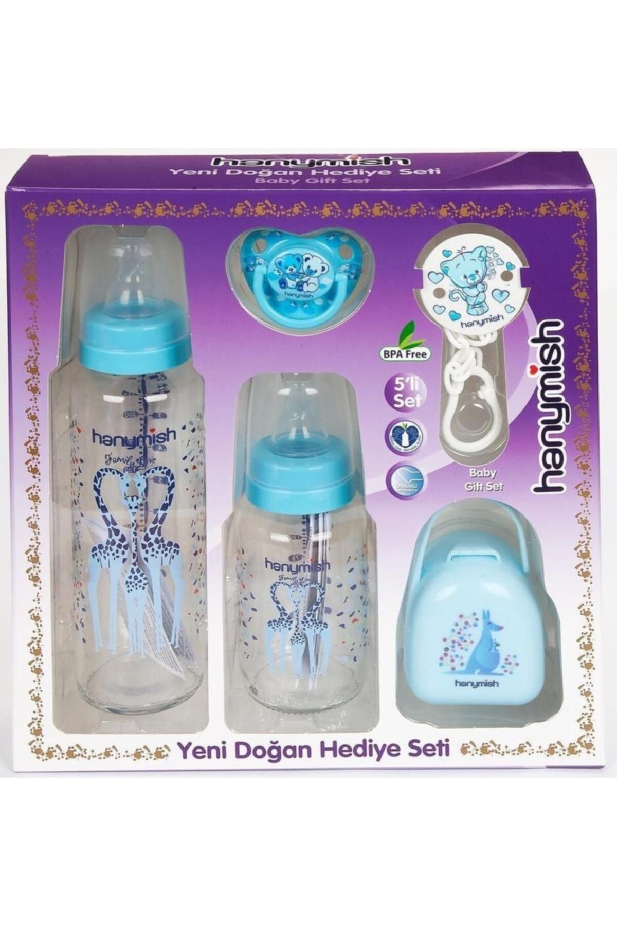 TOSTOS BEBE Hanymish Cam Biberon Emzik Seti 5'li Mavi