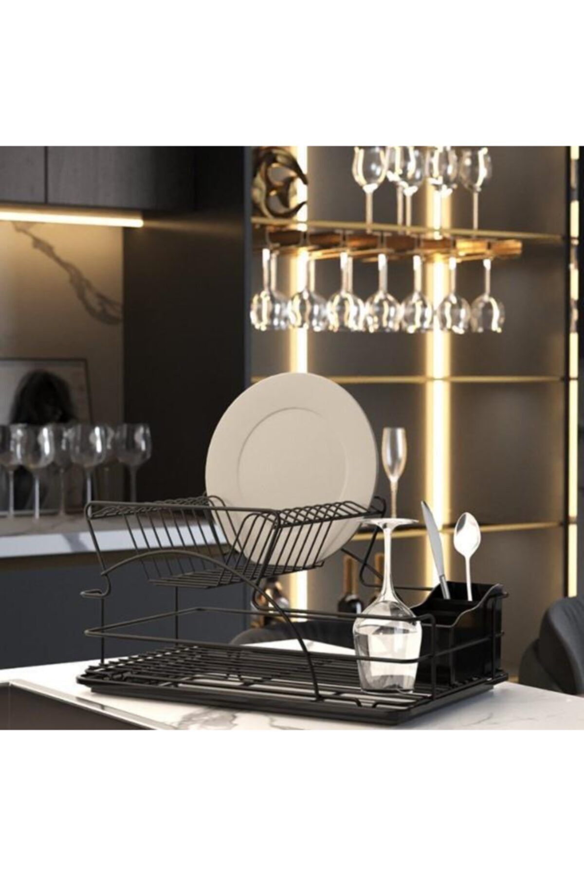 Geseus Home Iki Katlı Tabaklık Bulaşıklık Mat Siyah Kb009s