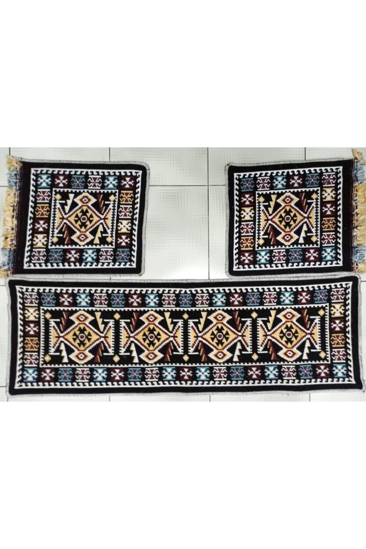 ELMASS Oto Koltuk Kilim Seti - Ön Ve Arka Koltuk Üstü 3 Parça Takımı Siyah Renk