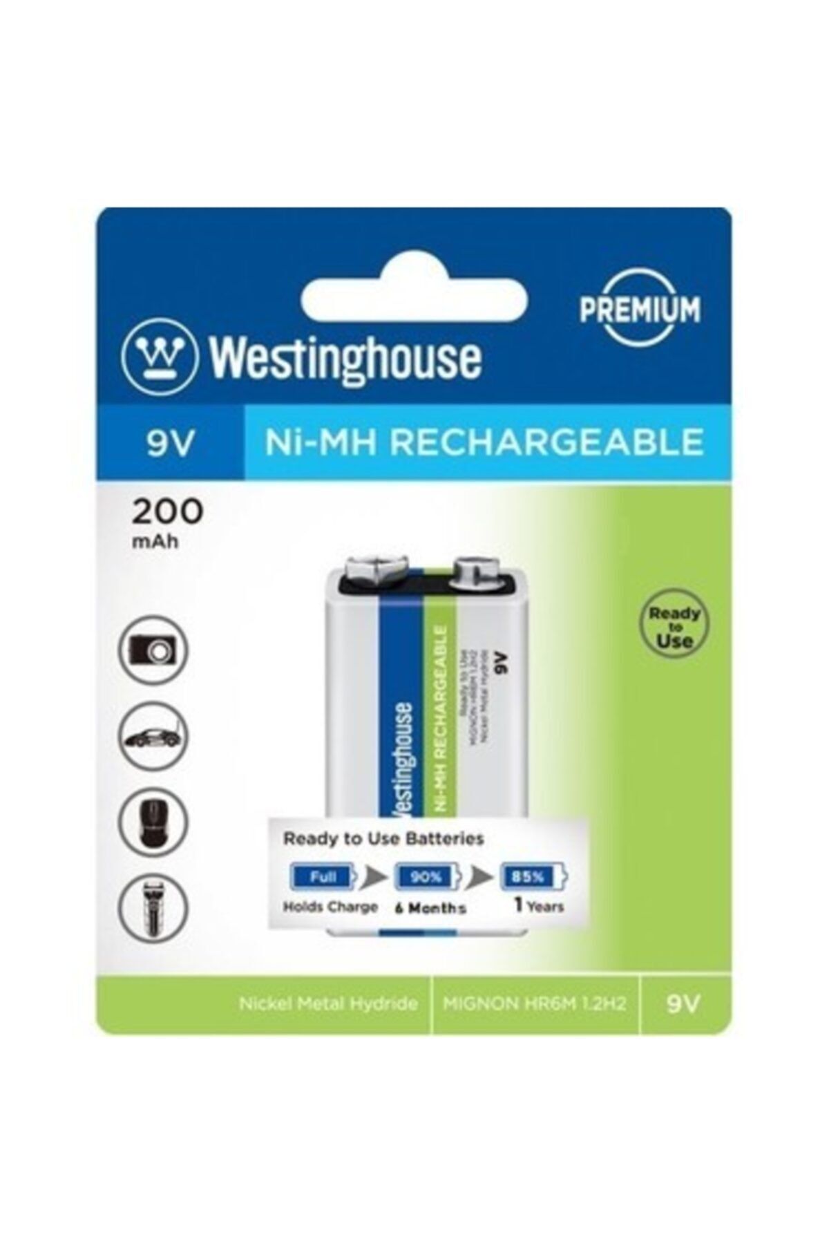 ATAELEKTRONİK Westinghouse 9v 200 Mah Şarj Edilebilir Pil Kare 9 Volt Pil Şarz Edilir Pil 6lp3146 / Mn1604