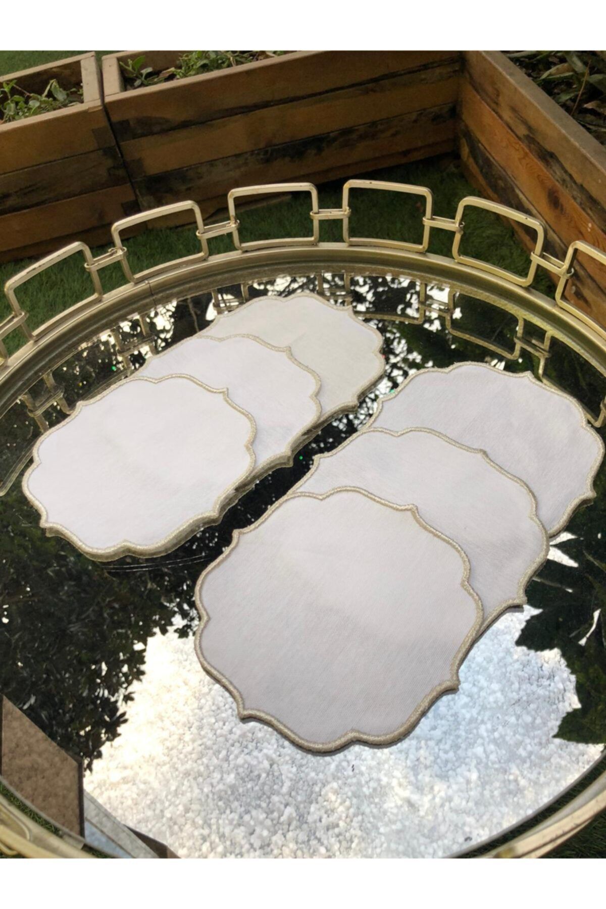 Dantel Evi Gümüş Sim Renkli Altılı Keten Kokteyl Sunum Peçete
