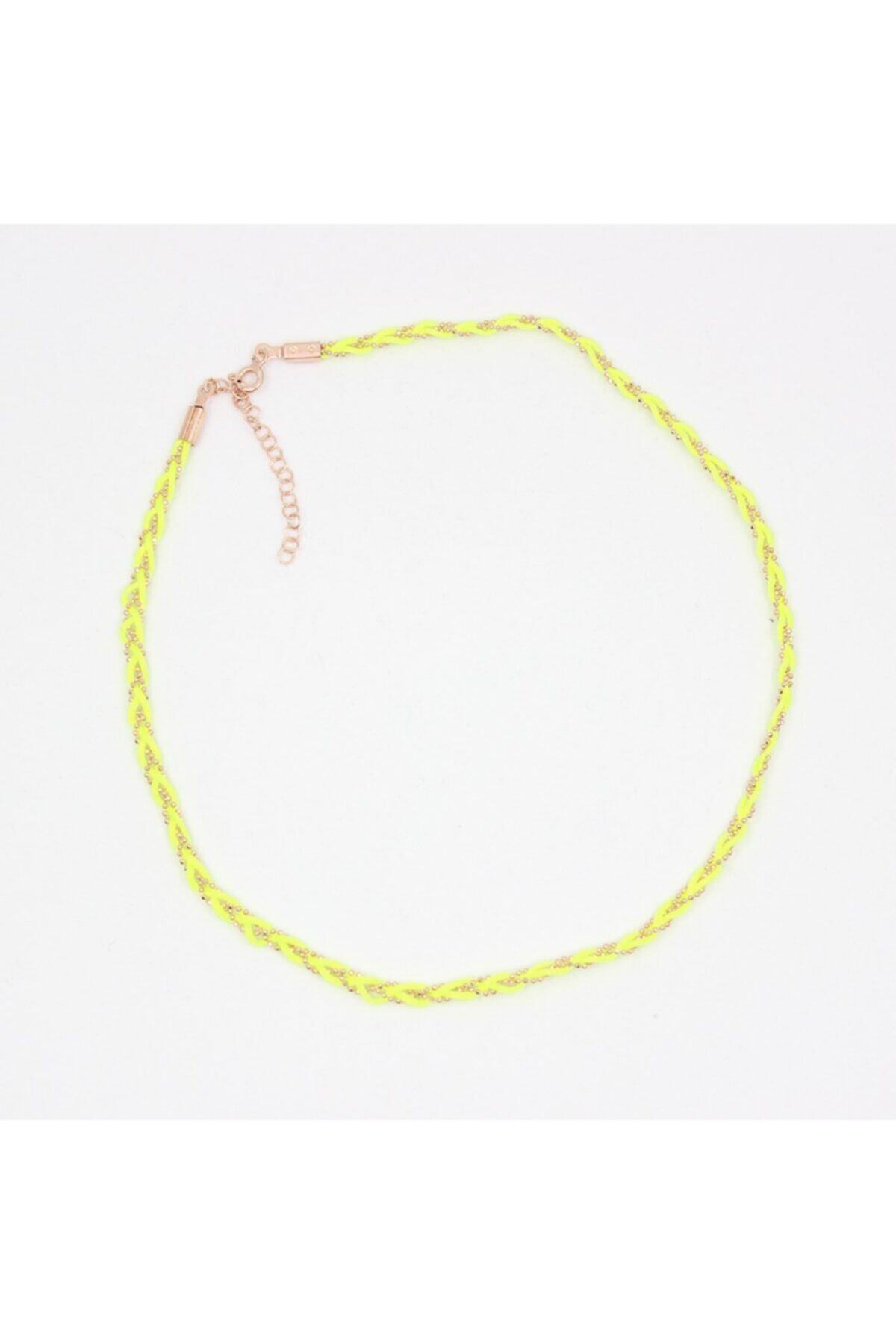 Zelda Silver Rose Sarı Neon Ipli Choker Ve Bileklik